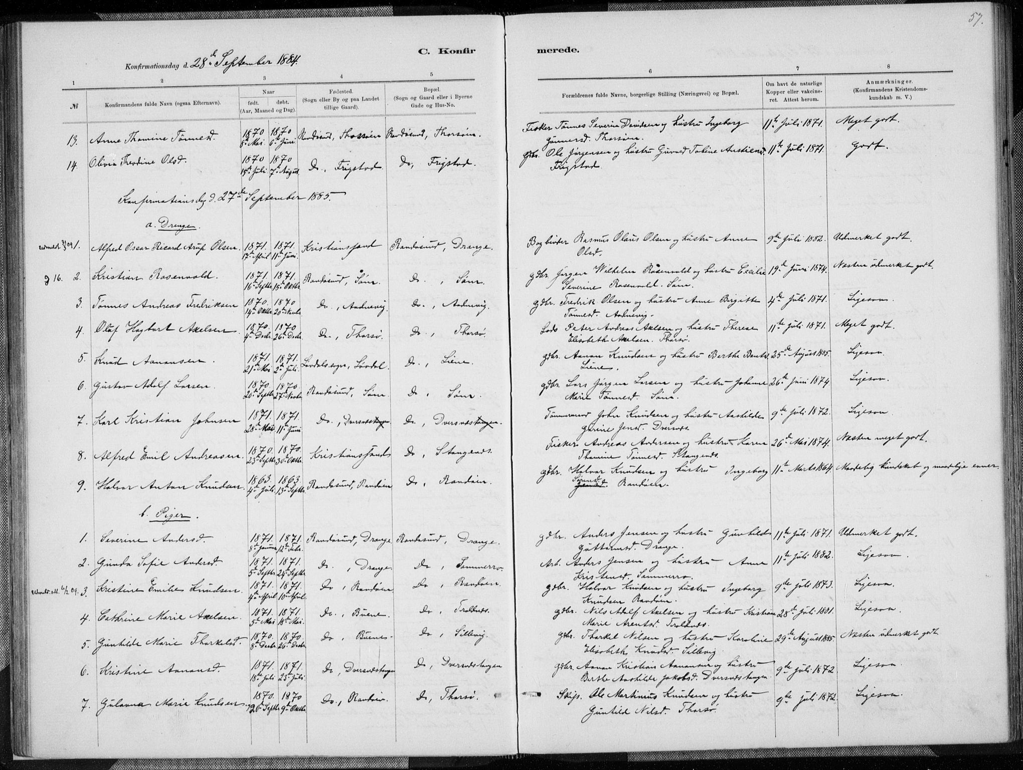 Oddernes sokneprestkontor, AV/SAK-1111-0033/F/Fa/Fab/L0002: Parish register (official) no. A 2, 1884-1903, p. 57