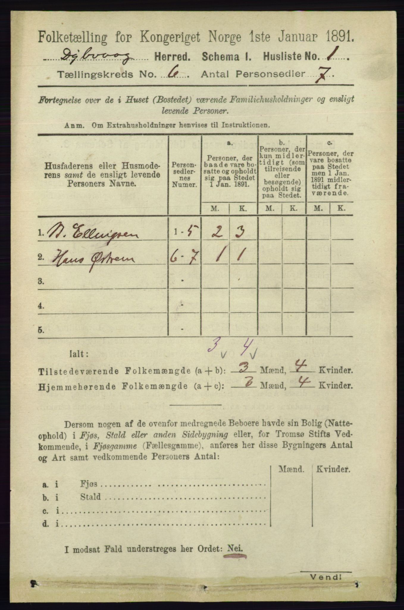 RA, 1891 census for 0915 Dypvåg, 1891, p. 1671