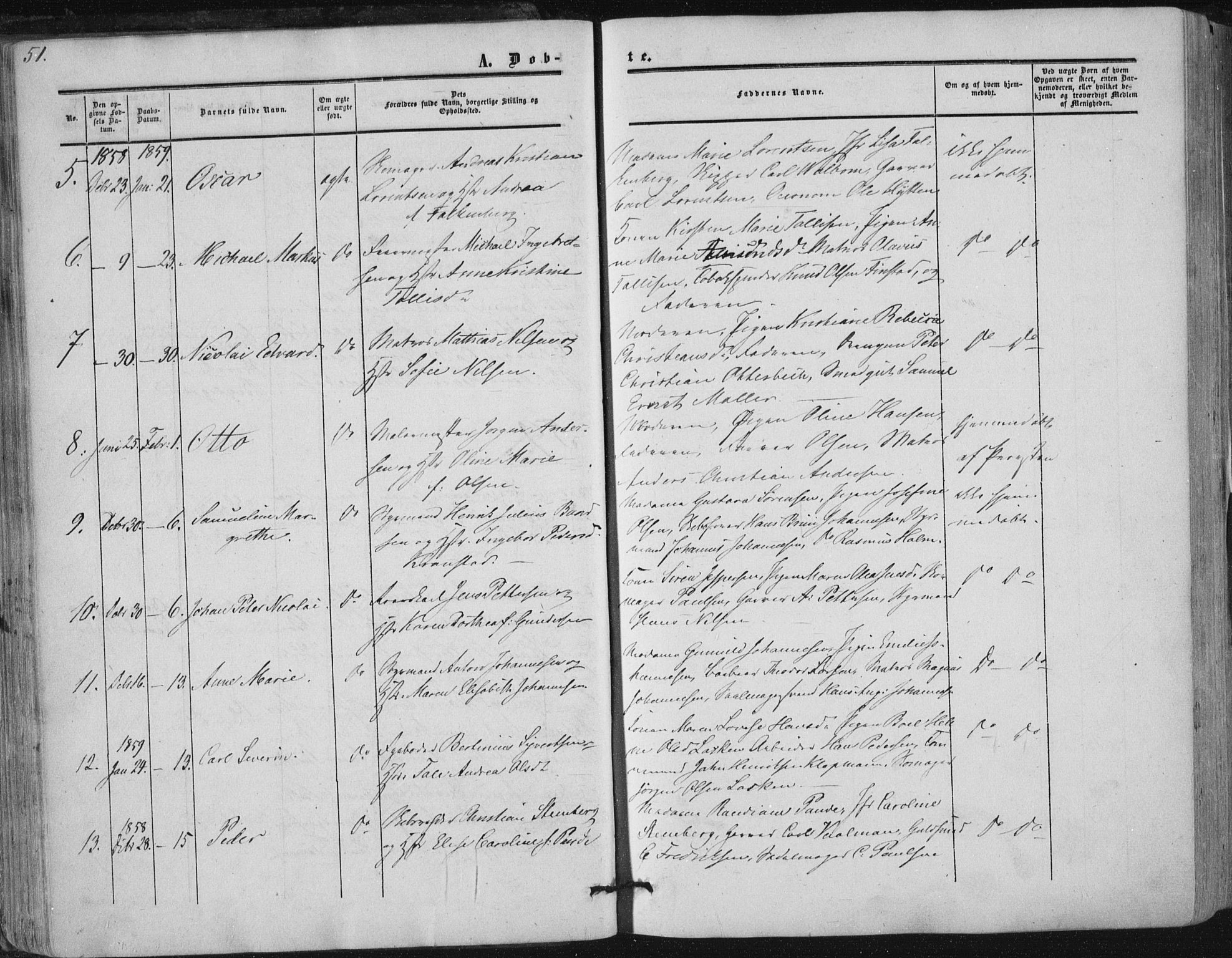 Tønsberg kirkebøker, AV/SAKO-A-330/F/Fa/L0008: Parish register (official) no. I 8, 1855-1864, p. 51