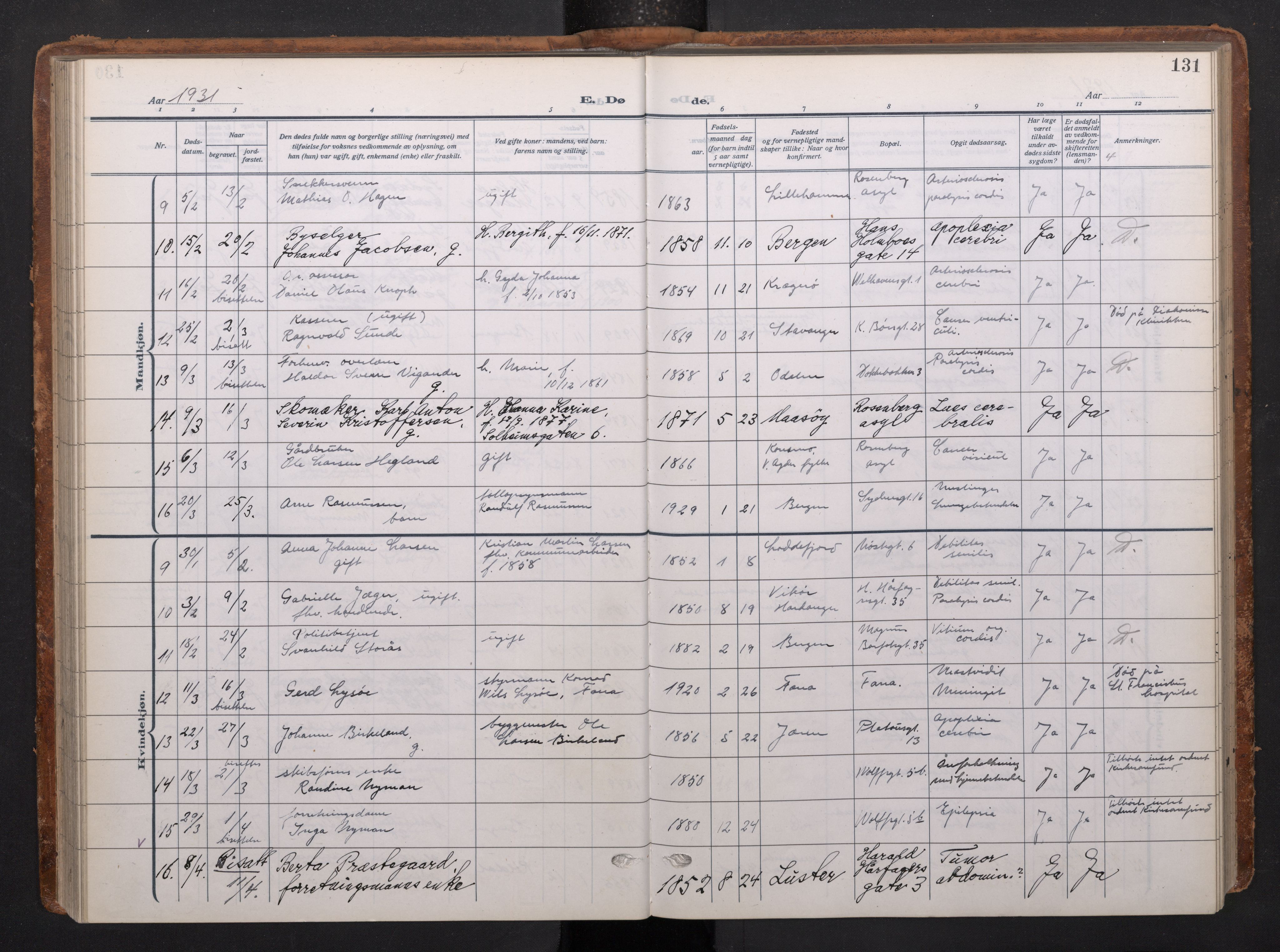 Johanneskirken sokneprestembete, AV/SAB-A-76001/H/Haa/L0020: Parish register (official) no. E 2, 1916-1951, p. 131