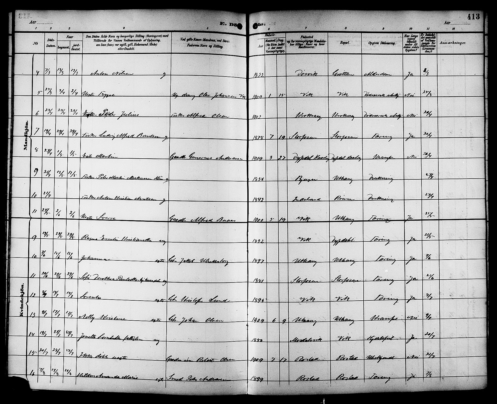 Ministerialprotokoller, klokkerbøker og fødselsregistre - Sør-Trøndelag, AV/SAT-A-1456/659/L0746: Parish register (copy) no. 659C03, 1893-1912, p. 413