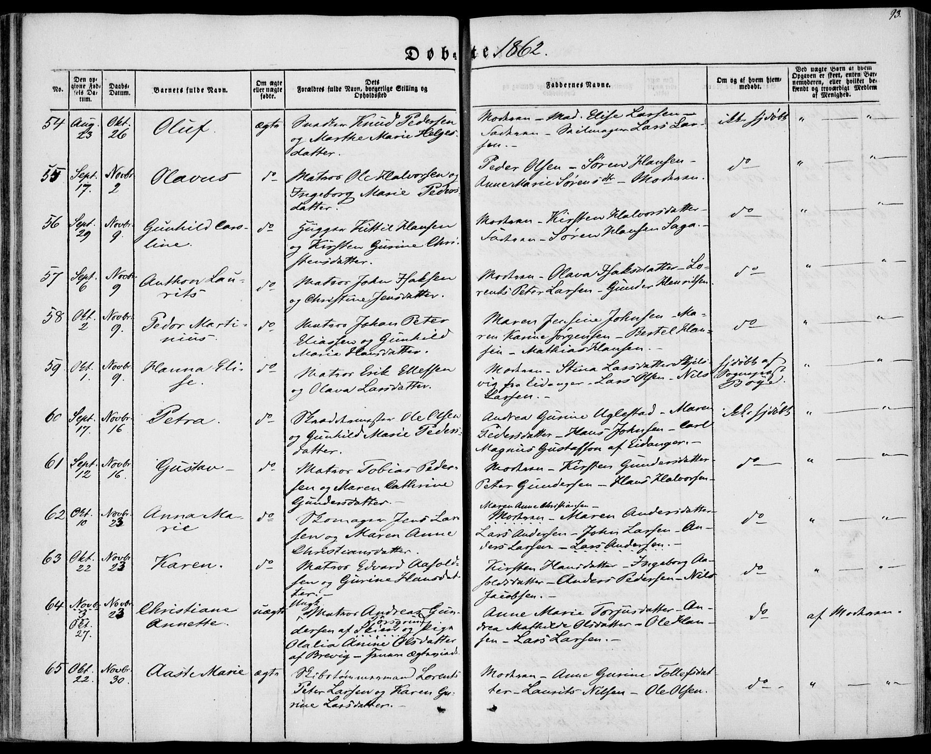 Brevik kirkebøker, SAKO/A-255/F/Fa/L0005: Parish register (official) no. 5, 1847-1865, p. 93