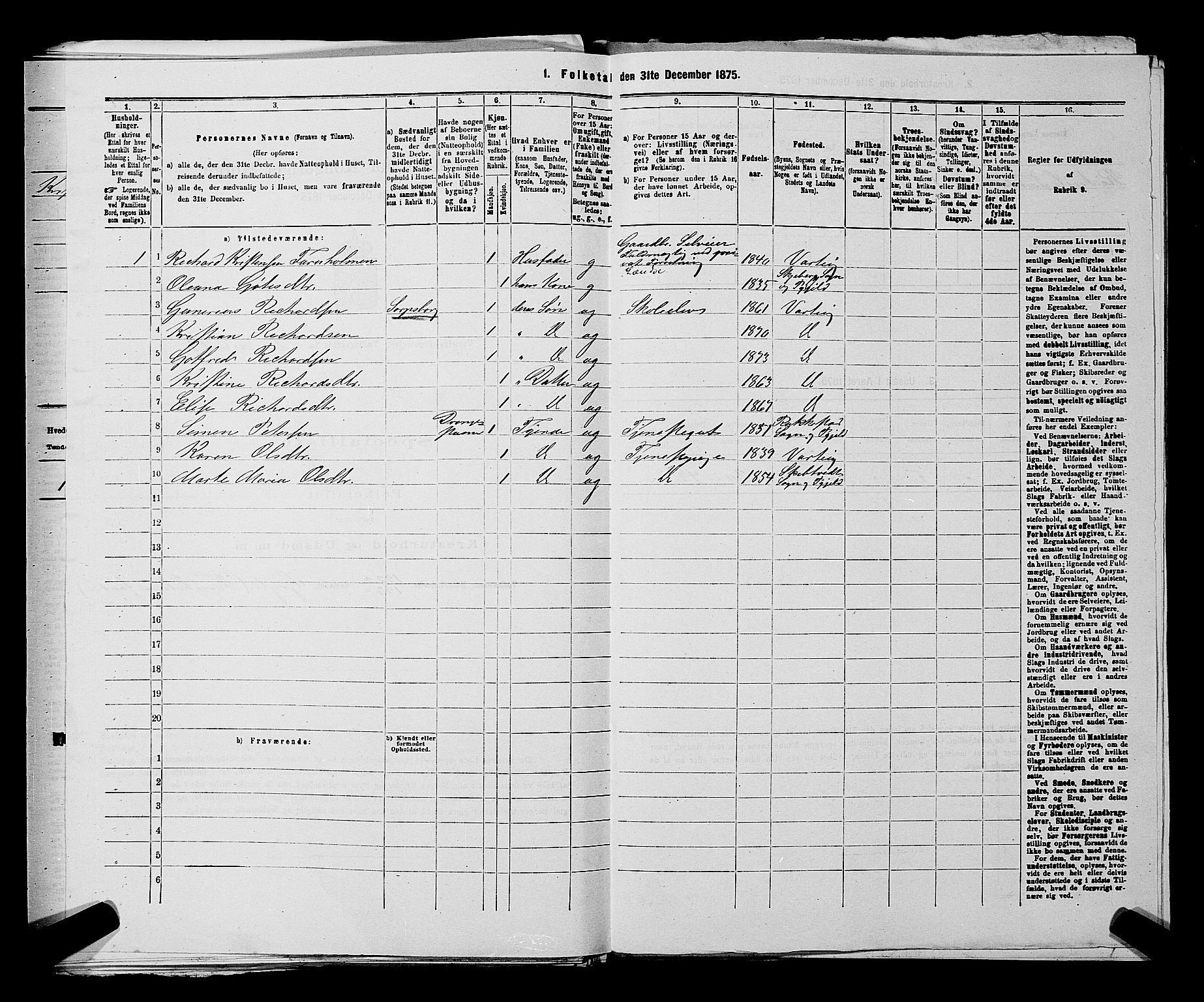 RA, 1875 census for 0114P Varteig, 1875, p. 254