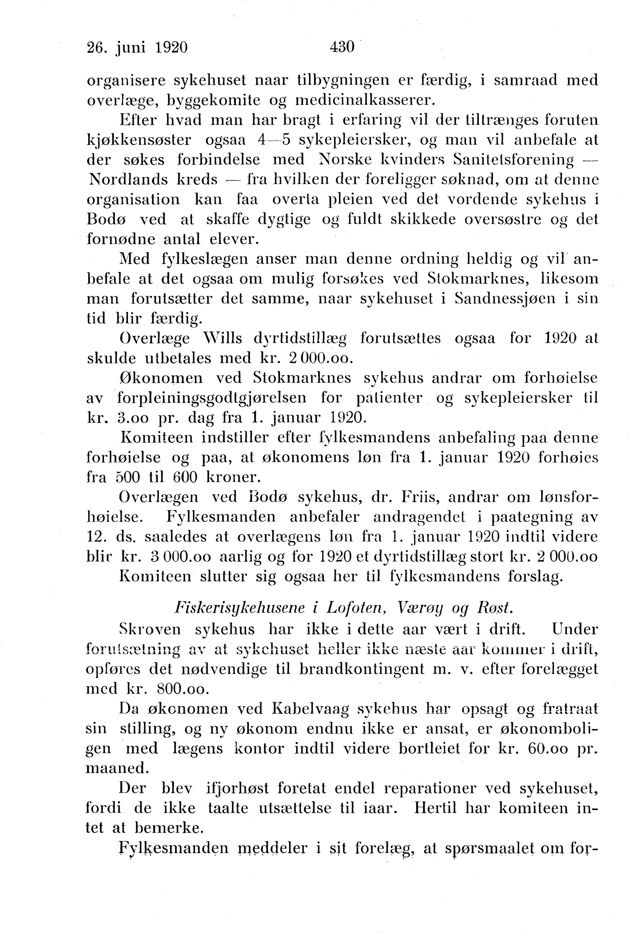 Nordland Fylkeskommune. Fylkestinget, AIN/NFK-17/176/A/Ac/L0043: Fylkestingsforhandlinger 1920, 1920, p. 429