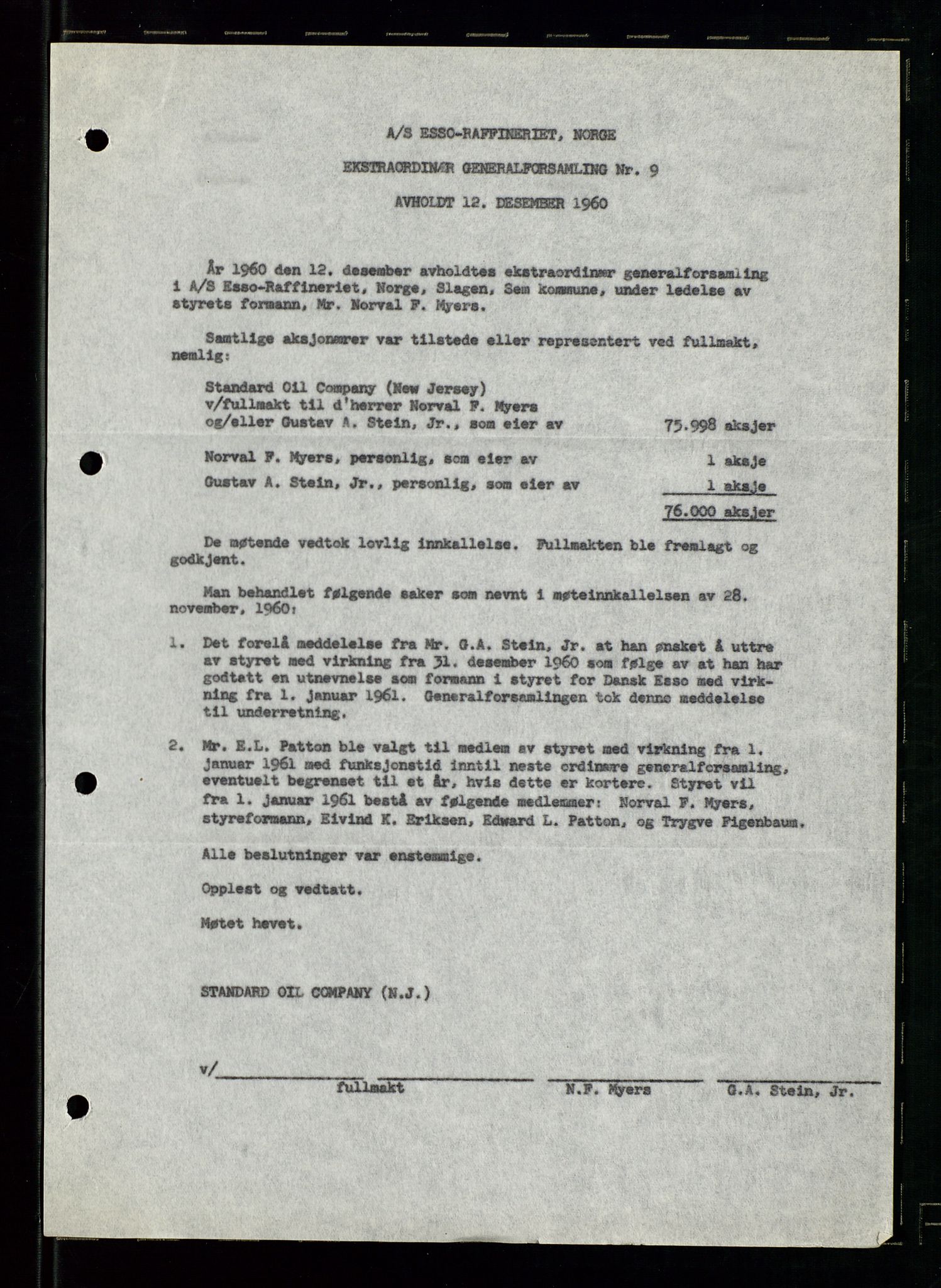 PA 1537 - A/S Essoraffineriet Norge, AV/SAST-A-101957/A/Aa/L0002/0001: Styremøter / Shareholder meetings, Board meeting minutes, 1957-1961, p. 5