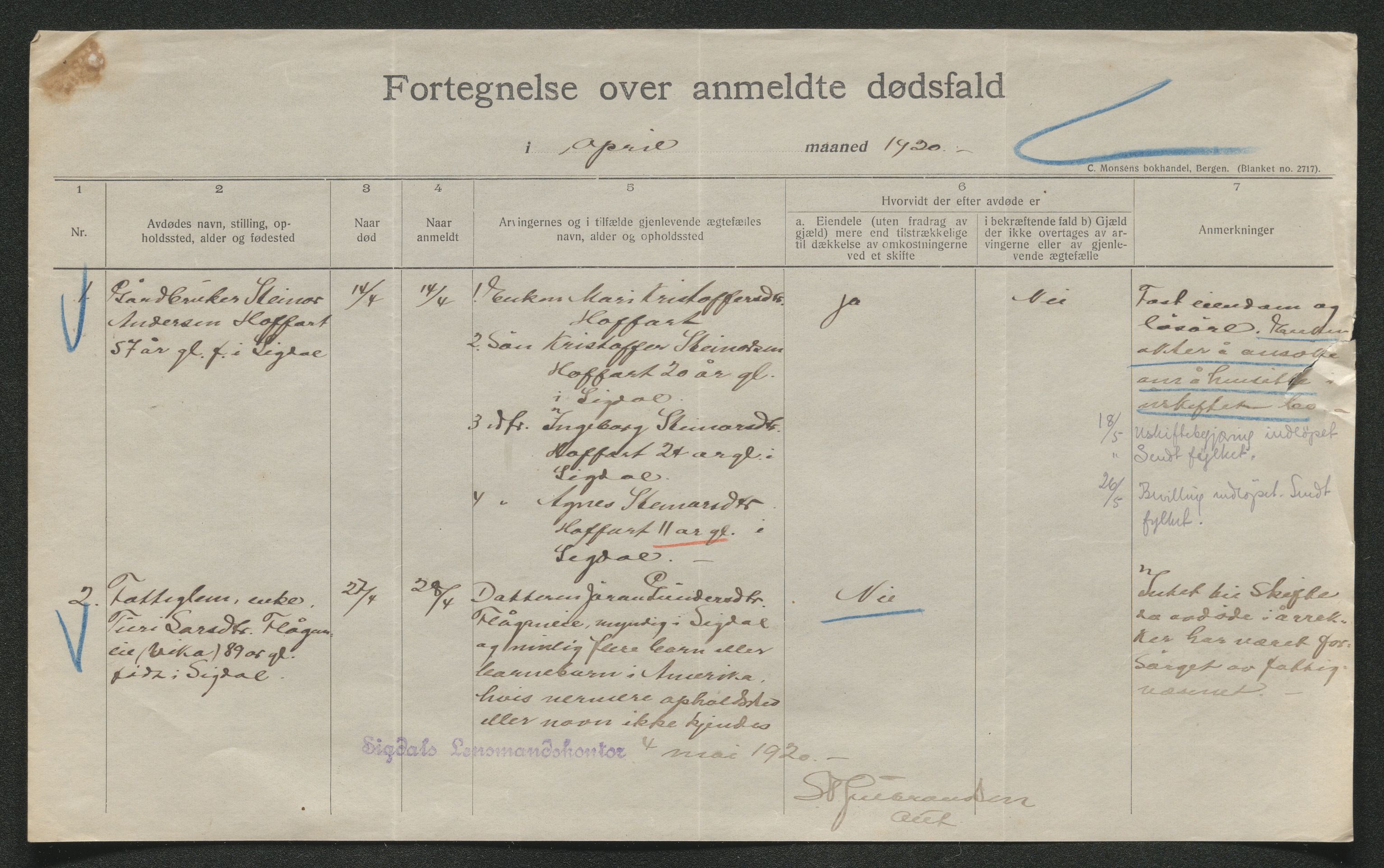 Eiker, Modum og Sigdal sorenskriveri, AV/SAKO-A-123/H/Ha/Hab/L0040: Dødsfallsmeldinger, 1920-1921, p. 495