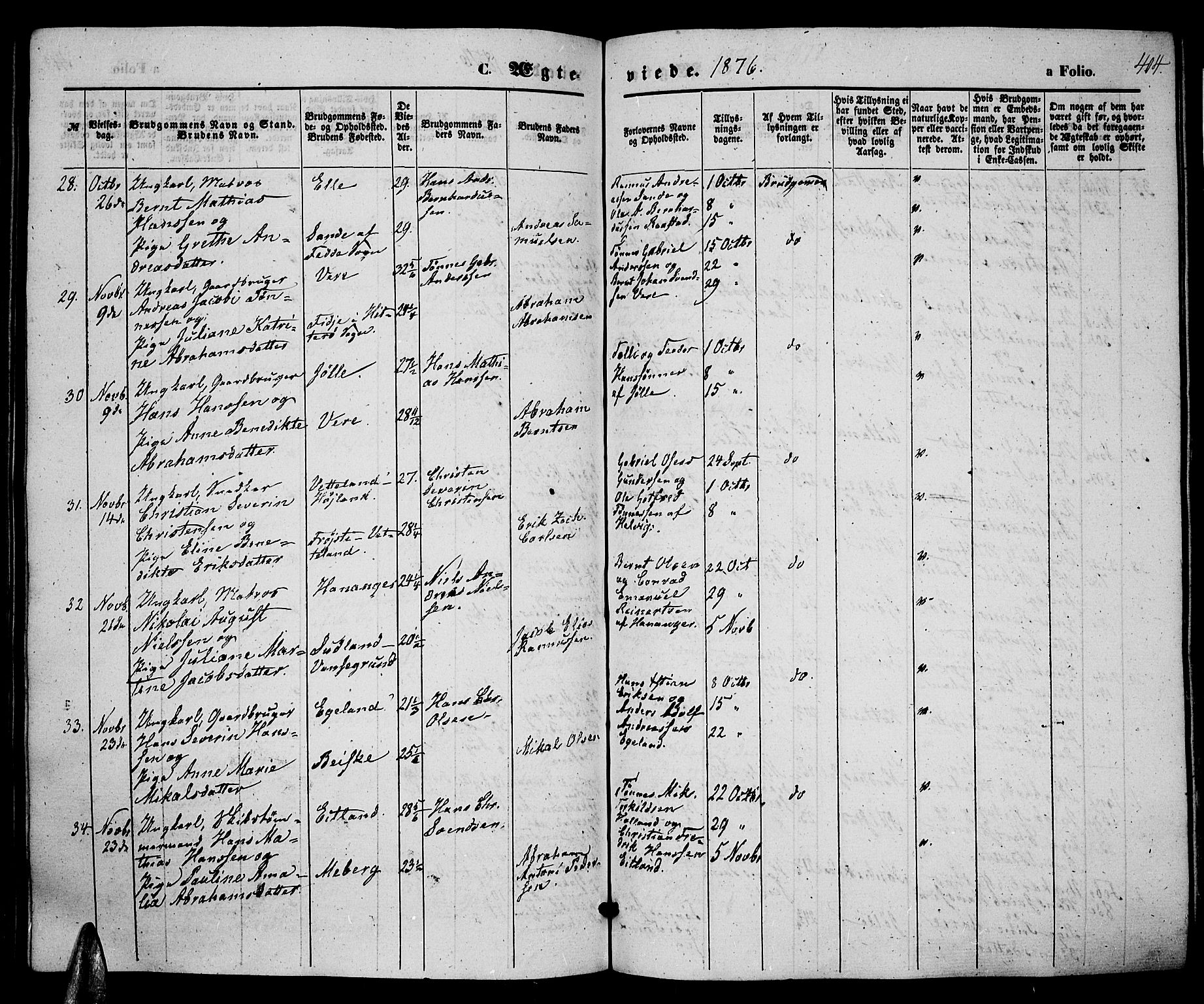 Lista sokneprestkontor, SAK/1111-0027/F/Fb/L0003: Parish register (copy) no. B 3, 1862-1877, p. 404