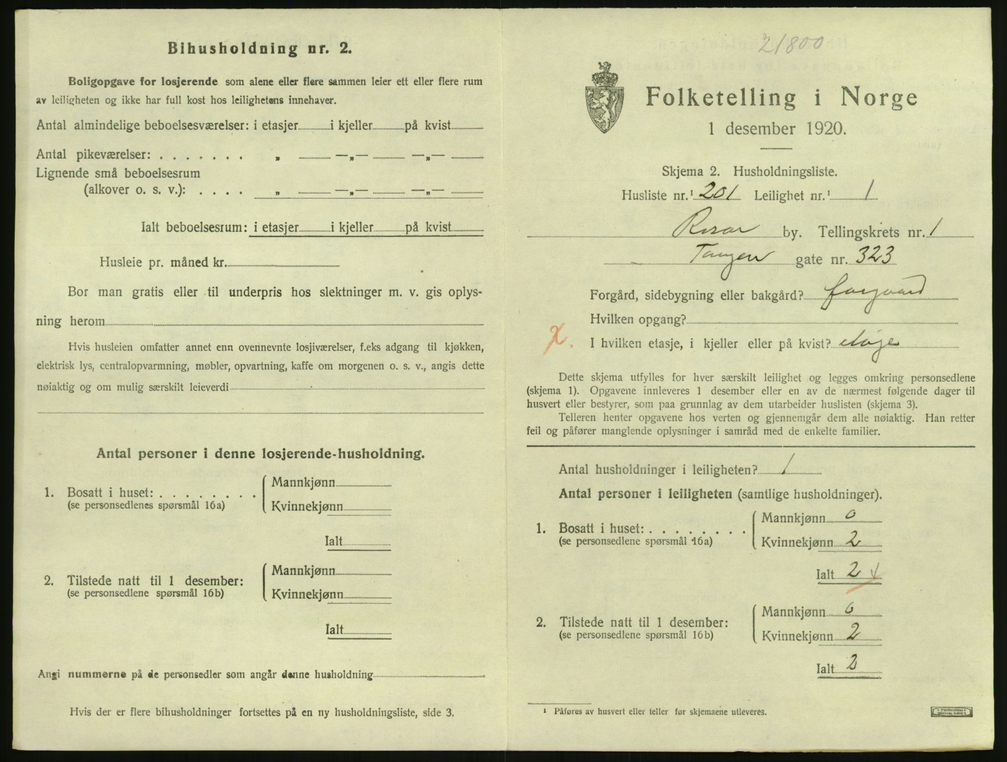 SAK, 1920 census for Risør, 1920, p. 1839