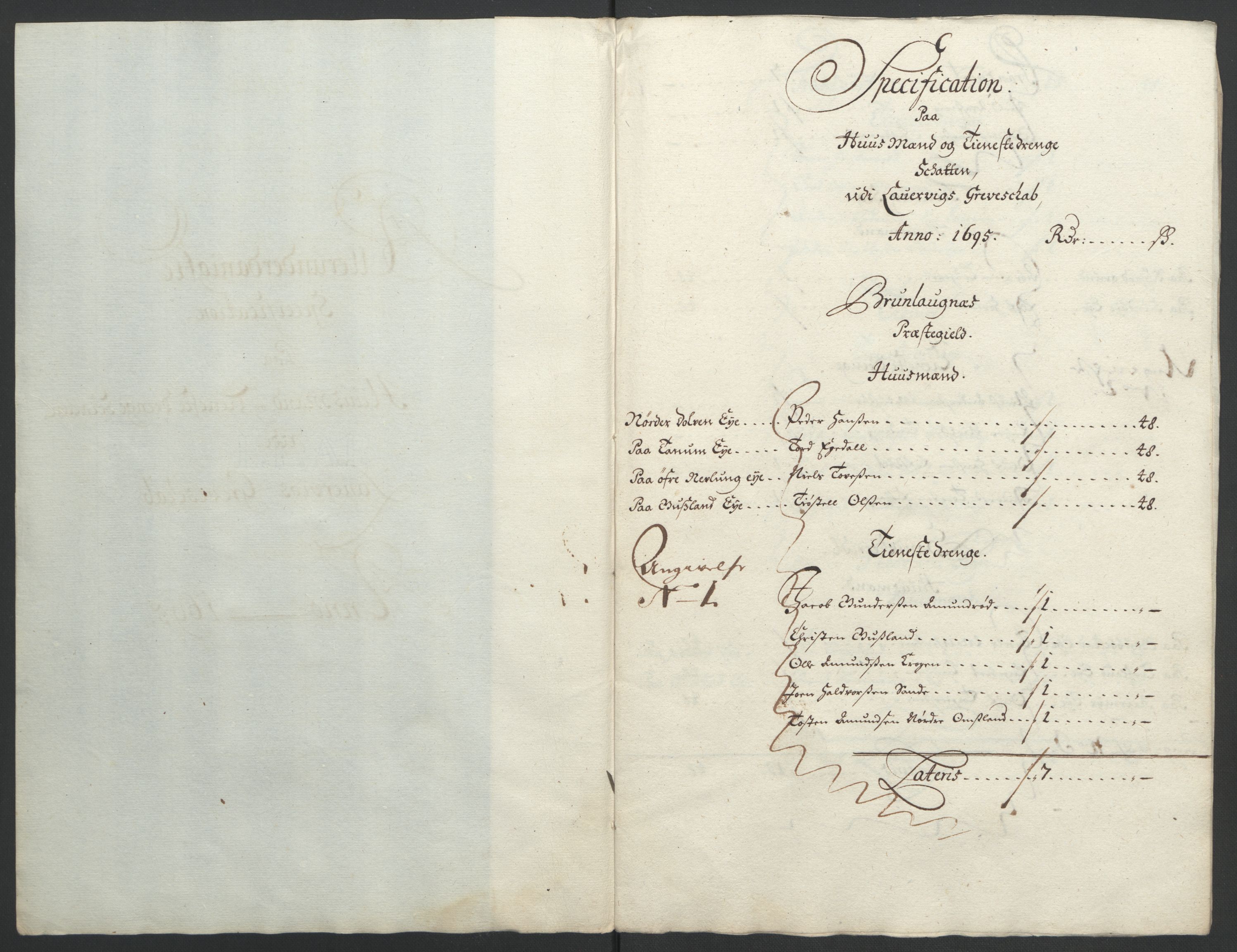 Rentekammeret inntil 1814, Reviderte regnskaper, Fogderegnskap, RA/EA-4092/R33/L1974: Fogderegnskap Larvik grevskap, 1693-1695, p. 260