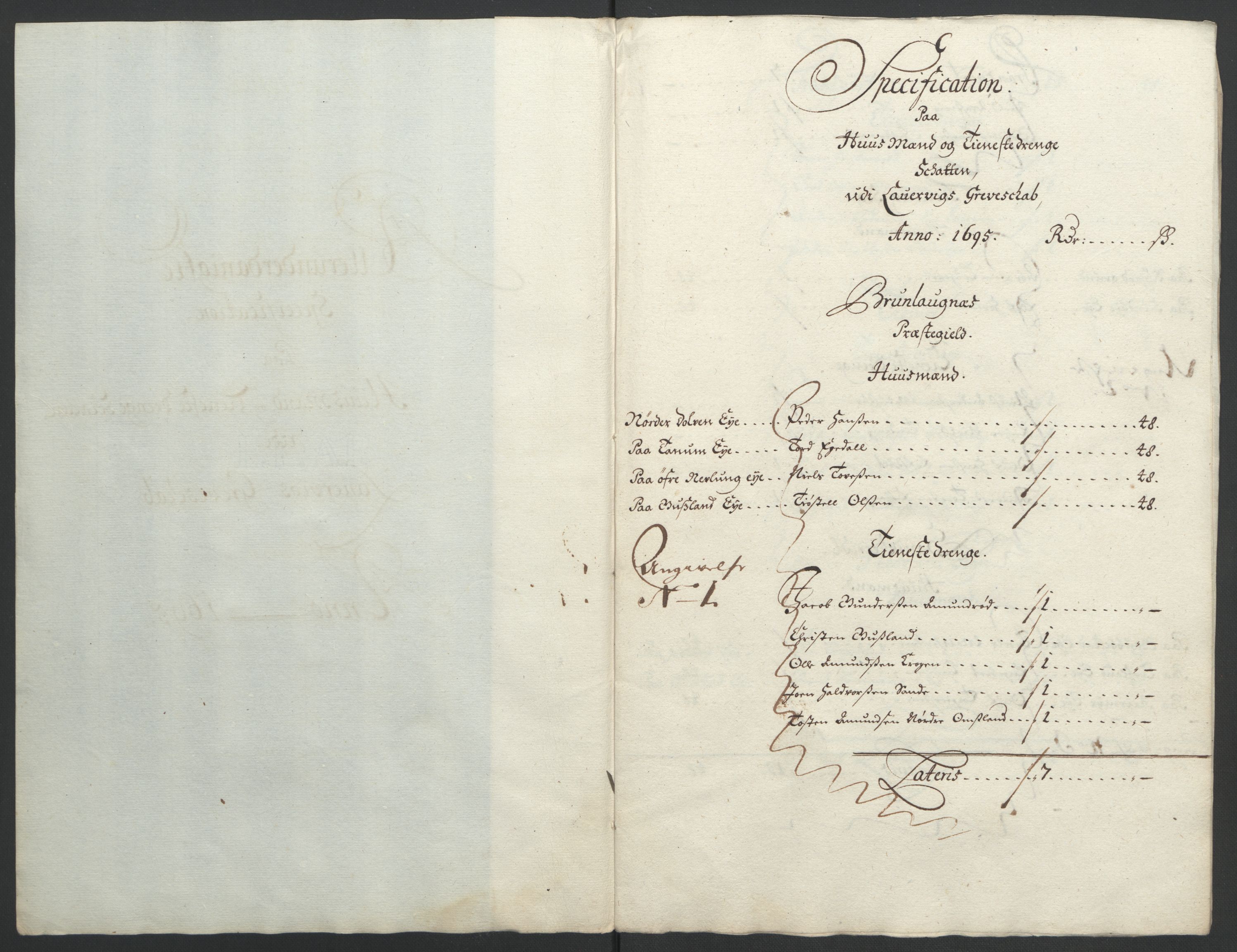 Rentekammeret inntil 1814, Reviderte regnskaper, Fogderegnskap, AV/RA-EA-4092/R33/L1974: Fogderegnskap Larvik grevskap, 1693-1695, p. 260