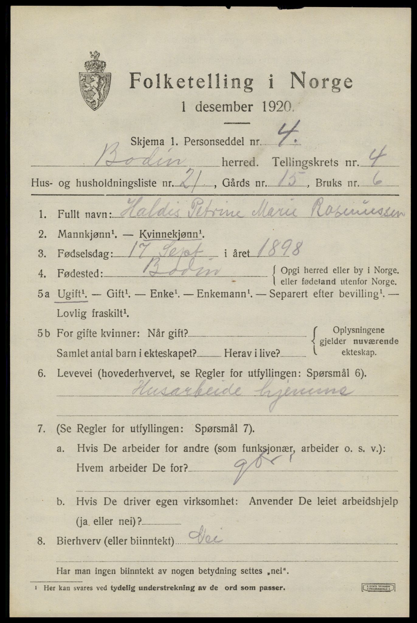 SAT, 1920 census for Bodin, 1920, p. 2910