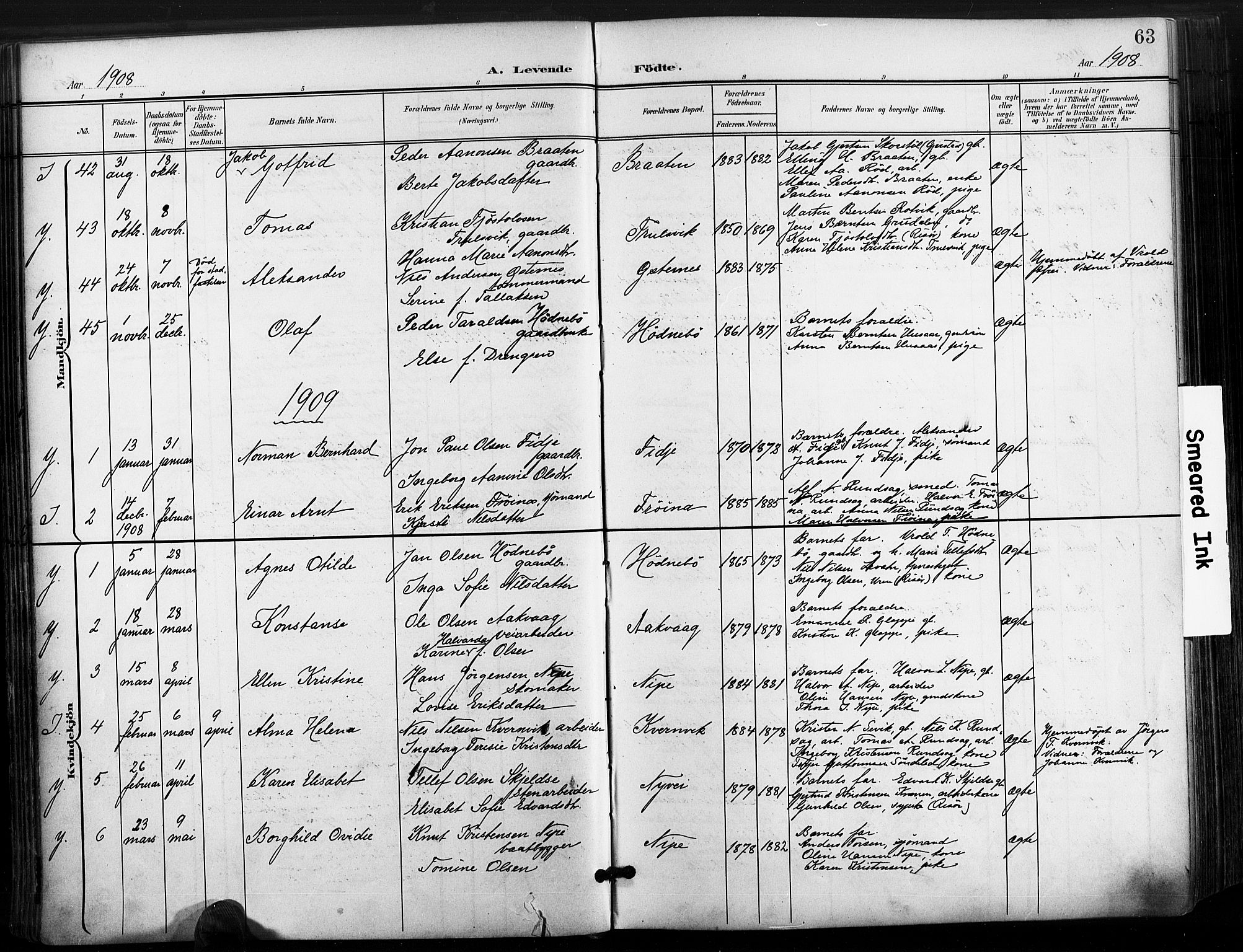 Søndeled sokneprestkontor, AV/SAK-1111-0038/F/Fa/L0006: Parish register (official) no. A 6, 1900-1922, p. 63