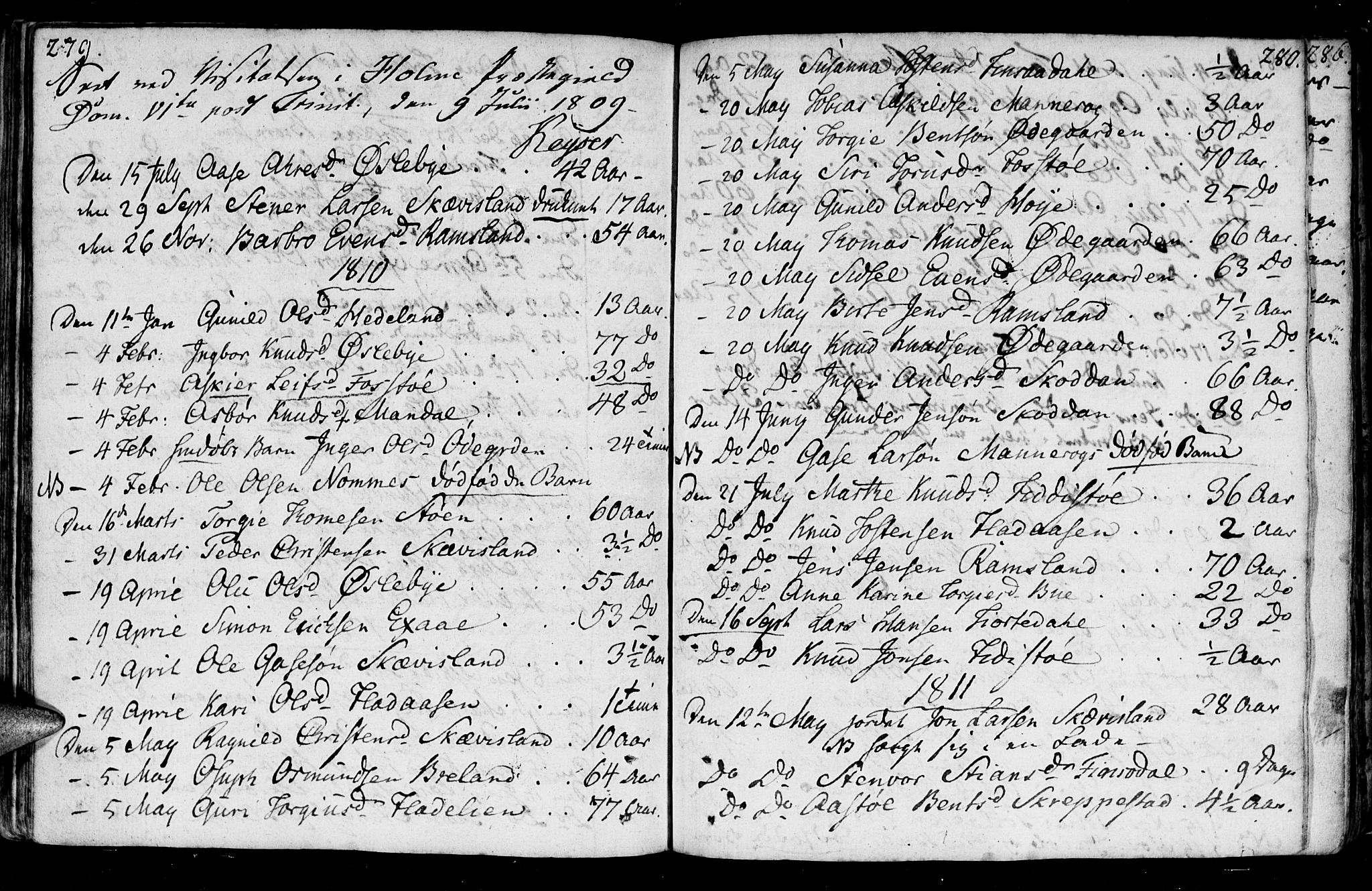 Holum sokneprestkontor, SAK/1111-0022/F/Fa/Fac/L0001: Parish register (official) no. A 1, 1773-1820, p. 279-280