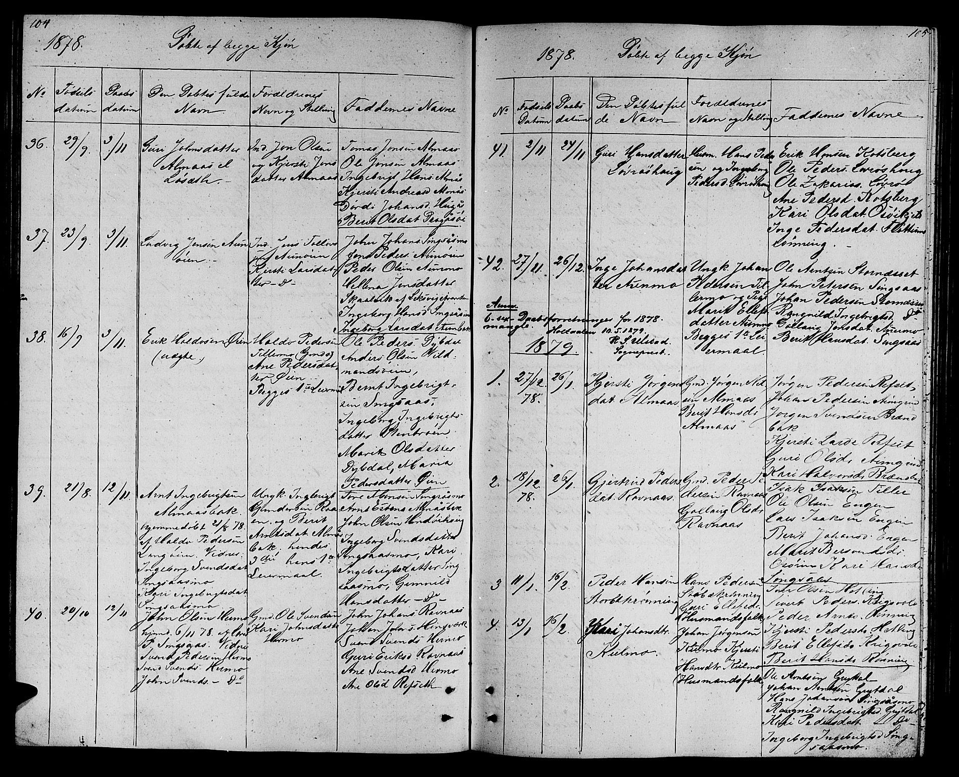 Ministerialprotokoller, klokkerbøker og fødselsregistre - Sør-Trøndelag, SAT/A-1456/688/L1027: Parish register (copy) no. 688C02, 1861-1889, p. 104-105