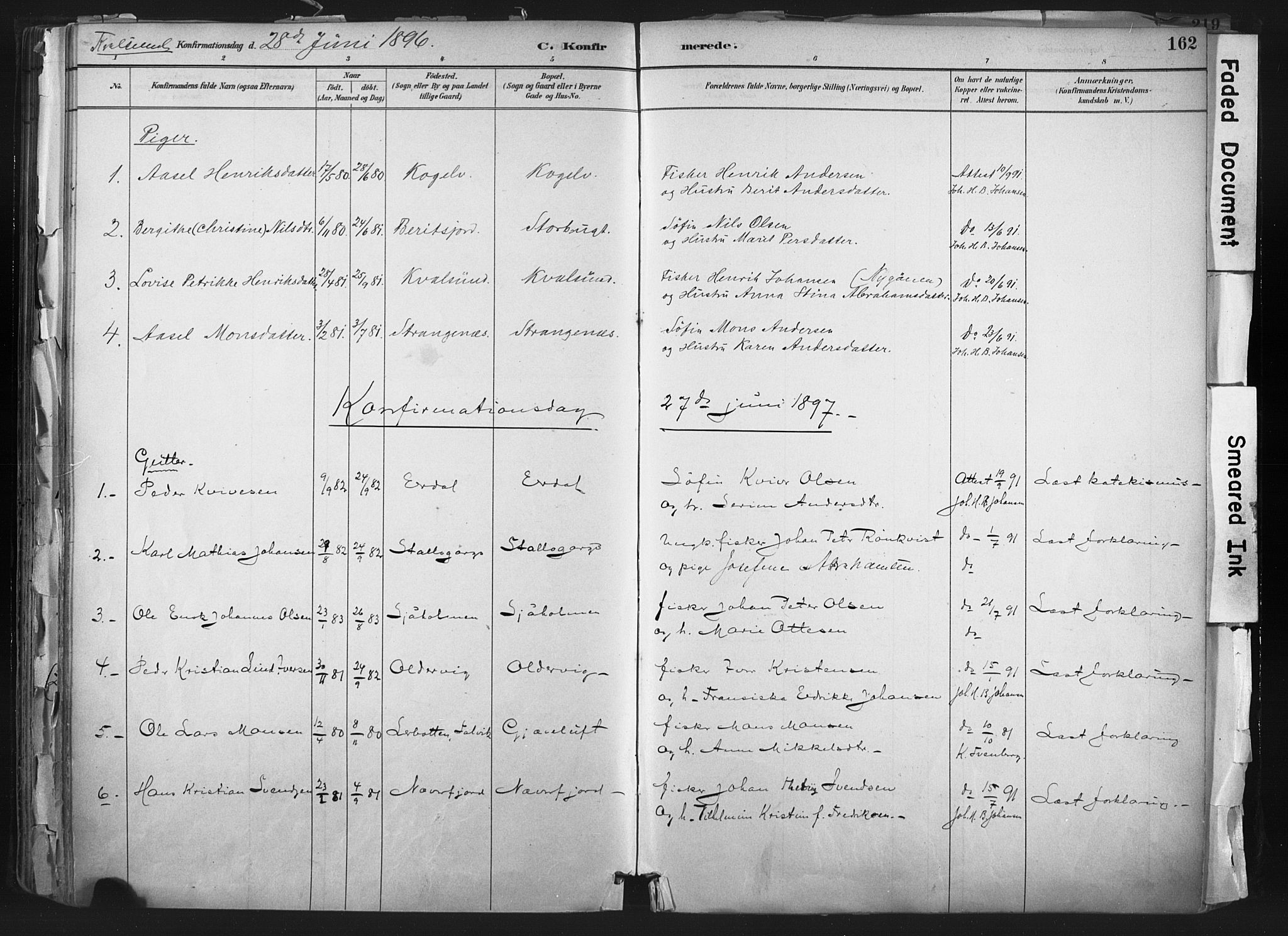 Hammerfest sokneprestkontor, SATØ/S-1347: Parish register (official) no. 11 /2, 1885-1897, p. 162
