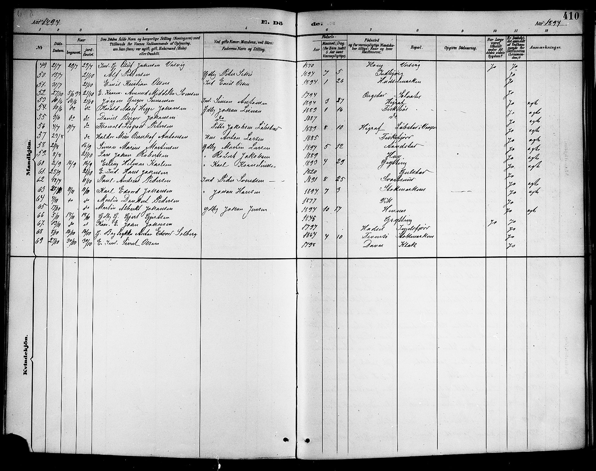 Ministerialprotokoller, klokkerbøker og fødselsregistre - Nordland, AV/SAT-A-1459/888/L1268: Parish register (copy) no. 888C06, 1891-1908, p. 410