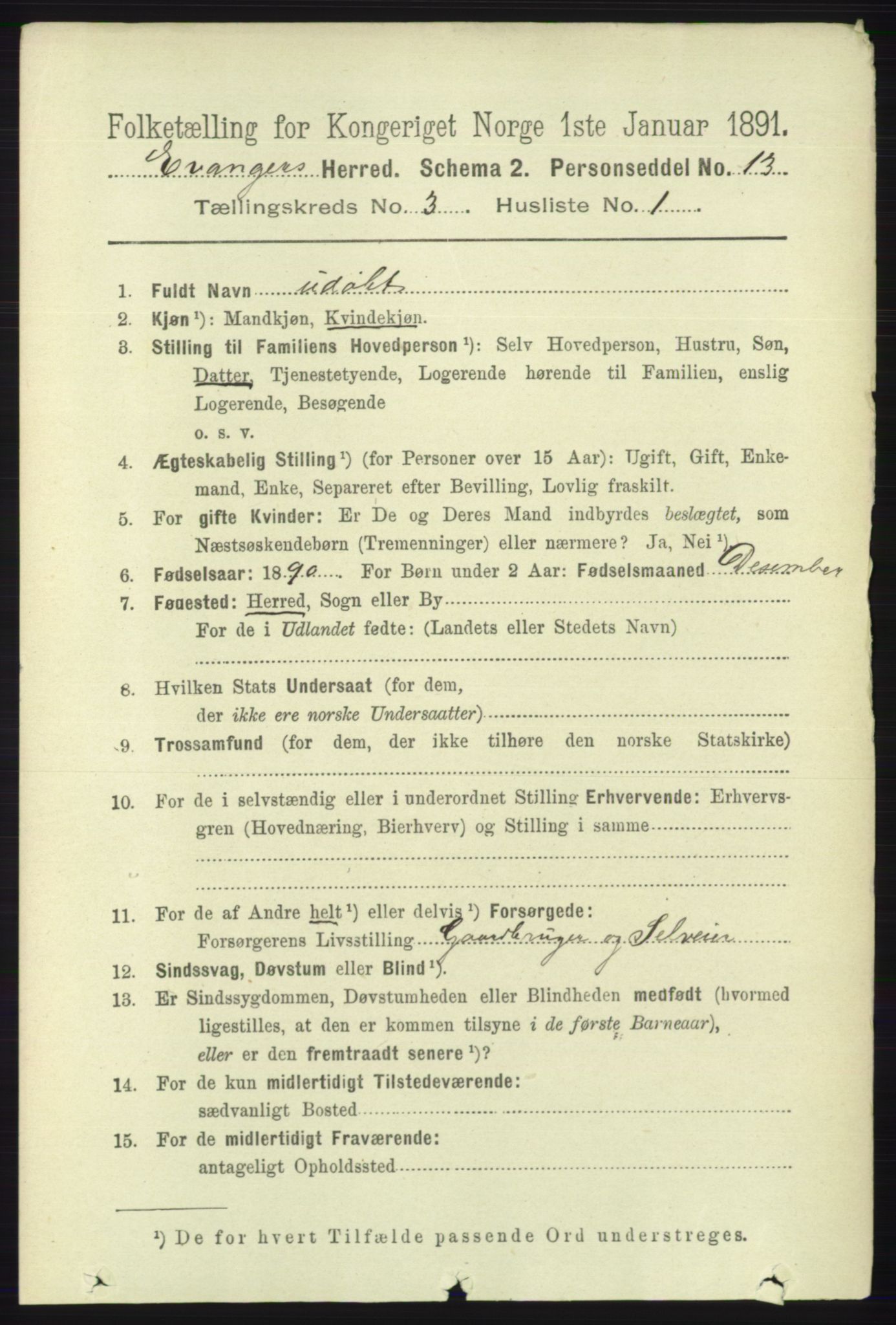 RA, 1891 census for 1237 Evanger, 1891, p. 864