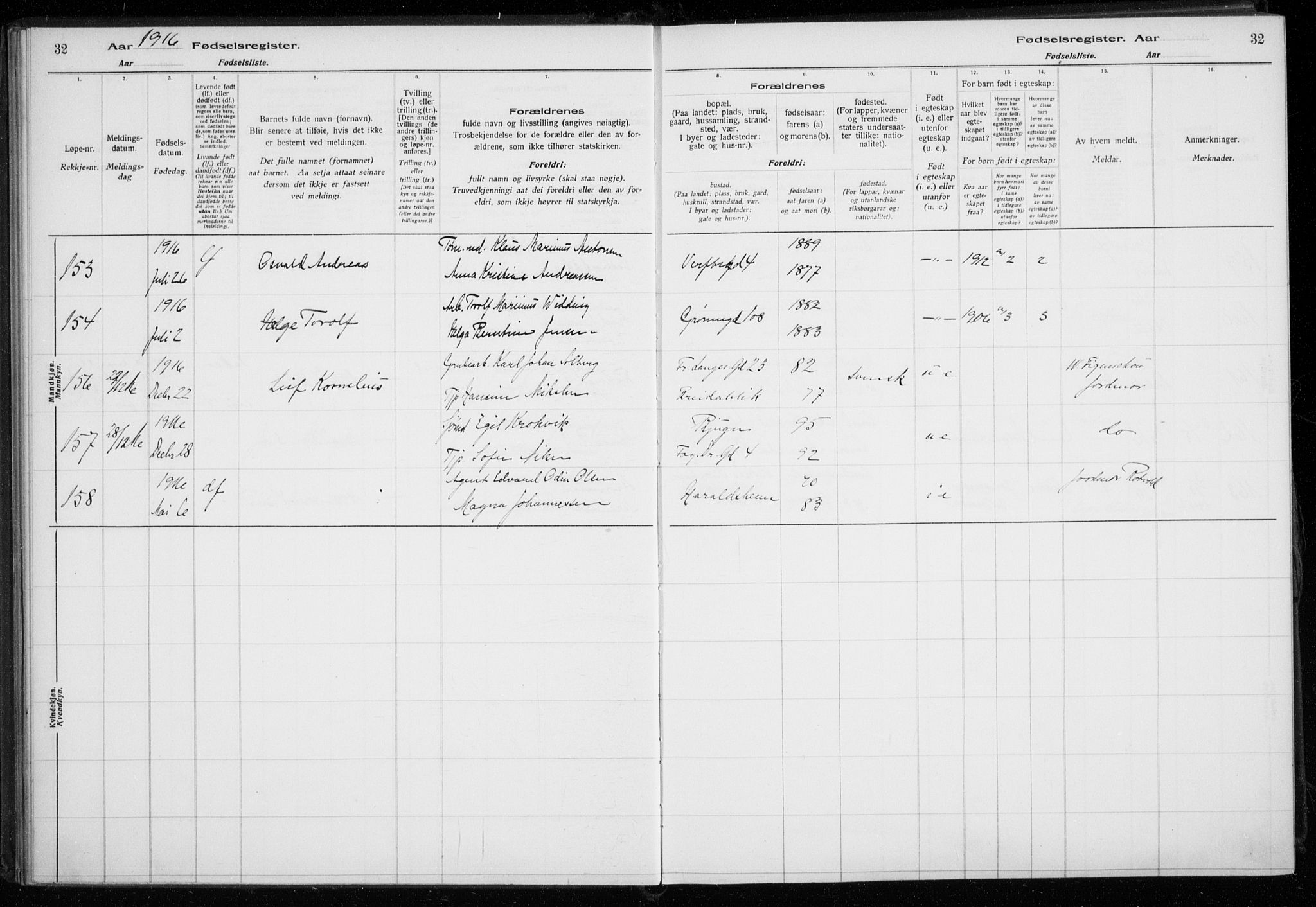 Tromsø sokneprestkontor/stiftsprosti/domprosti, AV/SATØ-S-1343/H/Ha/L0131: Birth register no. 131, 1916-1921, p. 32