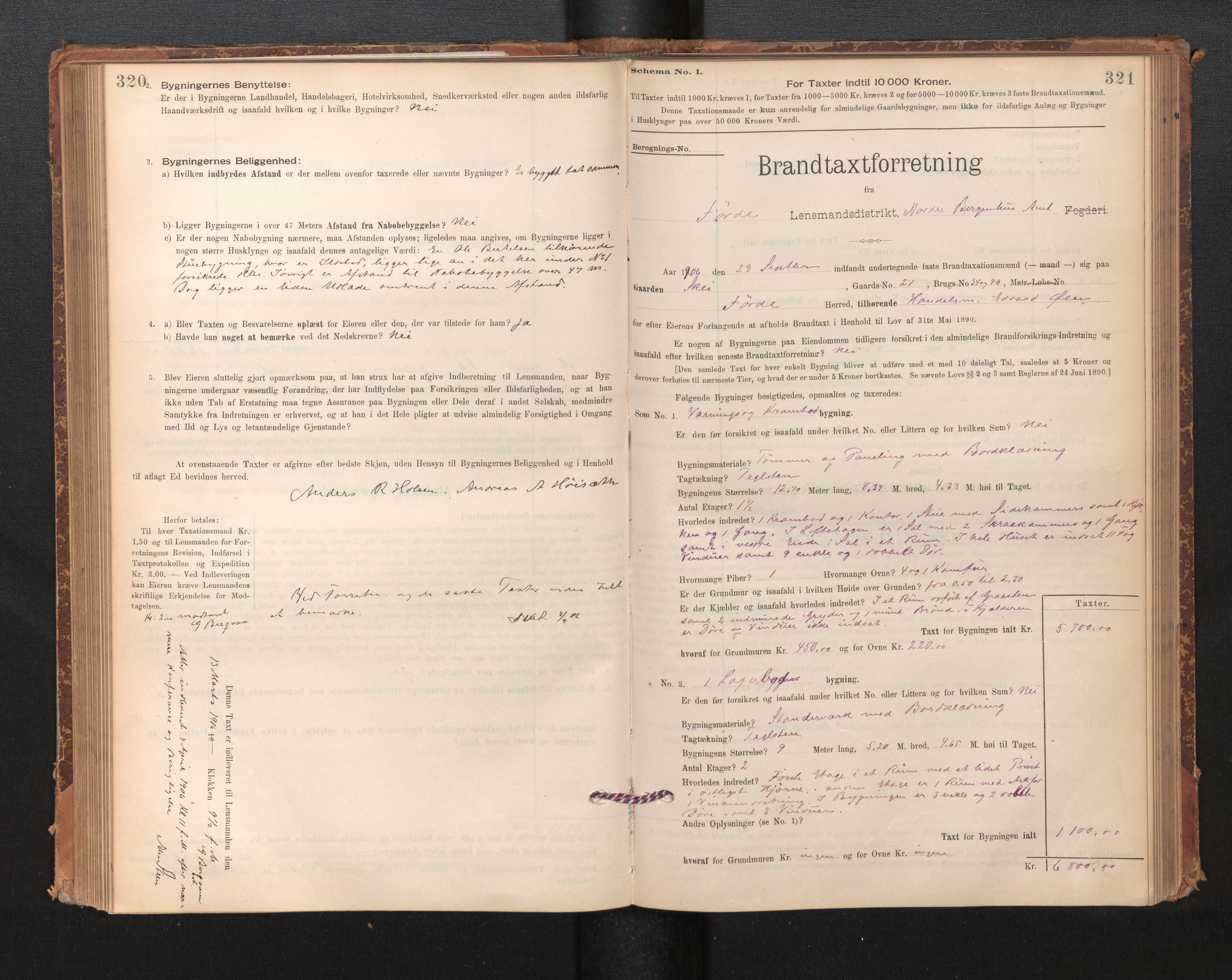 Lensmannen i Førde, SAB/A-27401/0012/L0008: Branntakstprotokoll, skjematakst, 1895-1922, p. 320-321