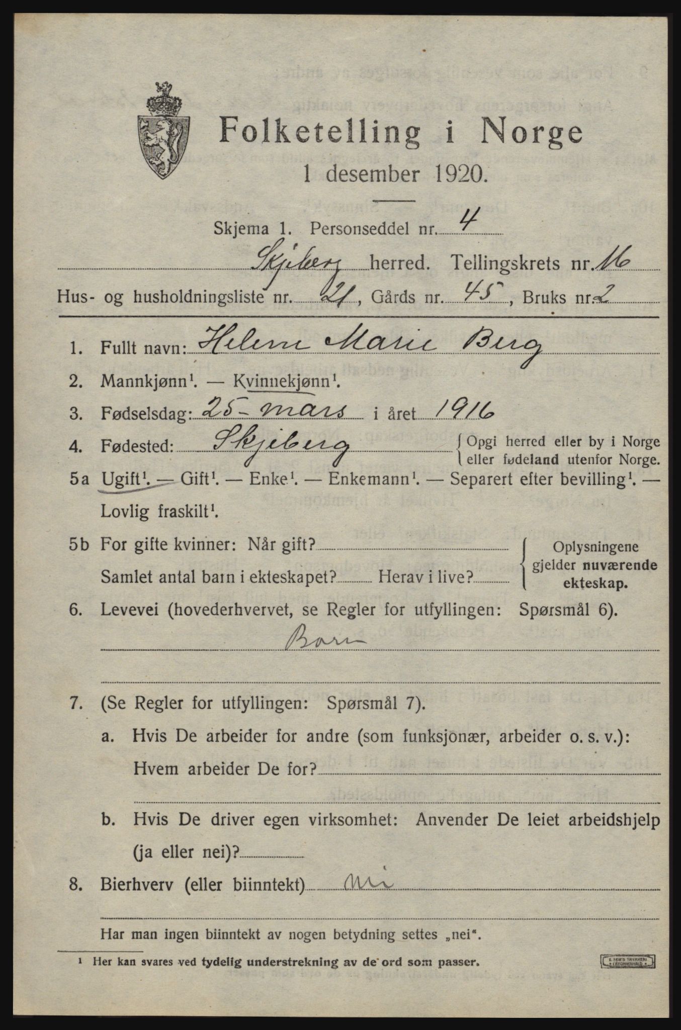 SAO, 1920 census for Skjeberg, 1920, p. 15075