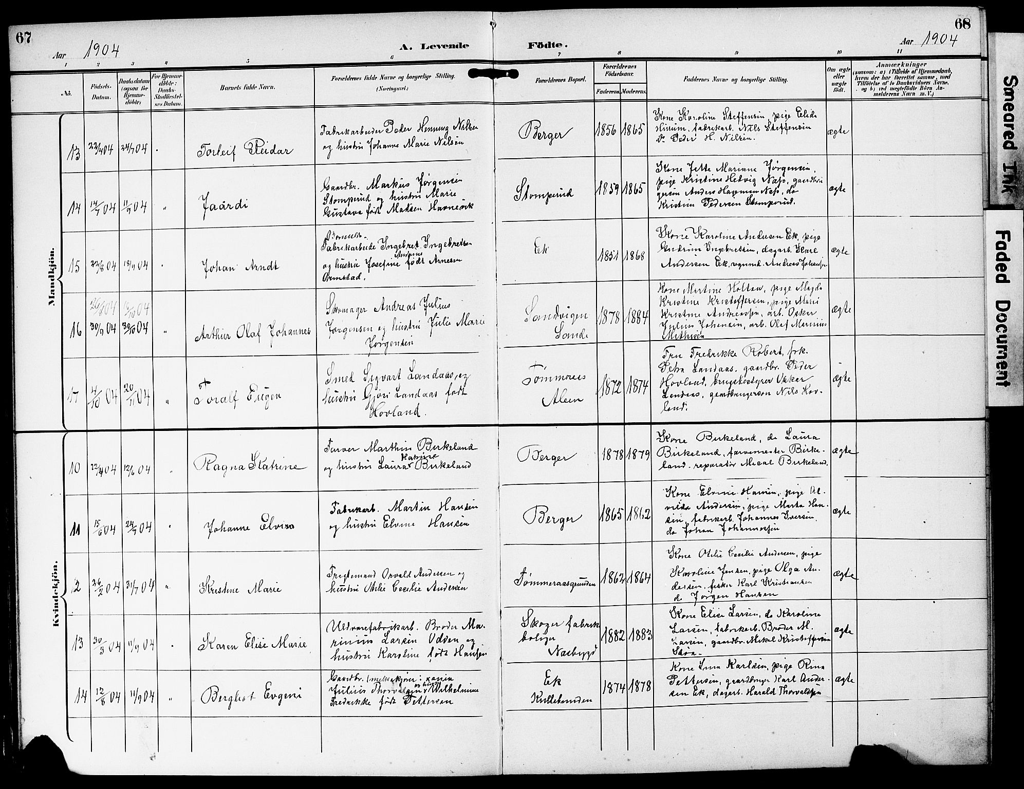 Strømm kirkebøker, AV/SAKO-A-322/G/Ga/L0004: Parish register (copy) no. I 4, 1897-1927, p. 67-68