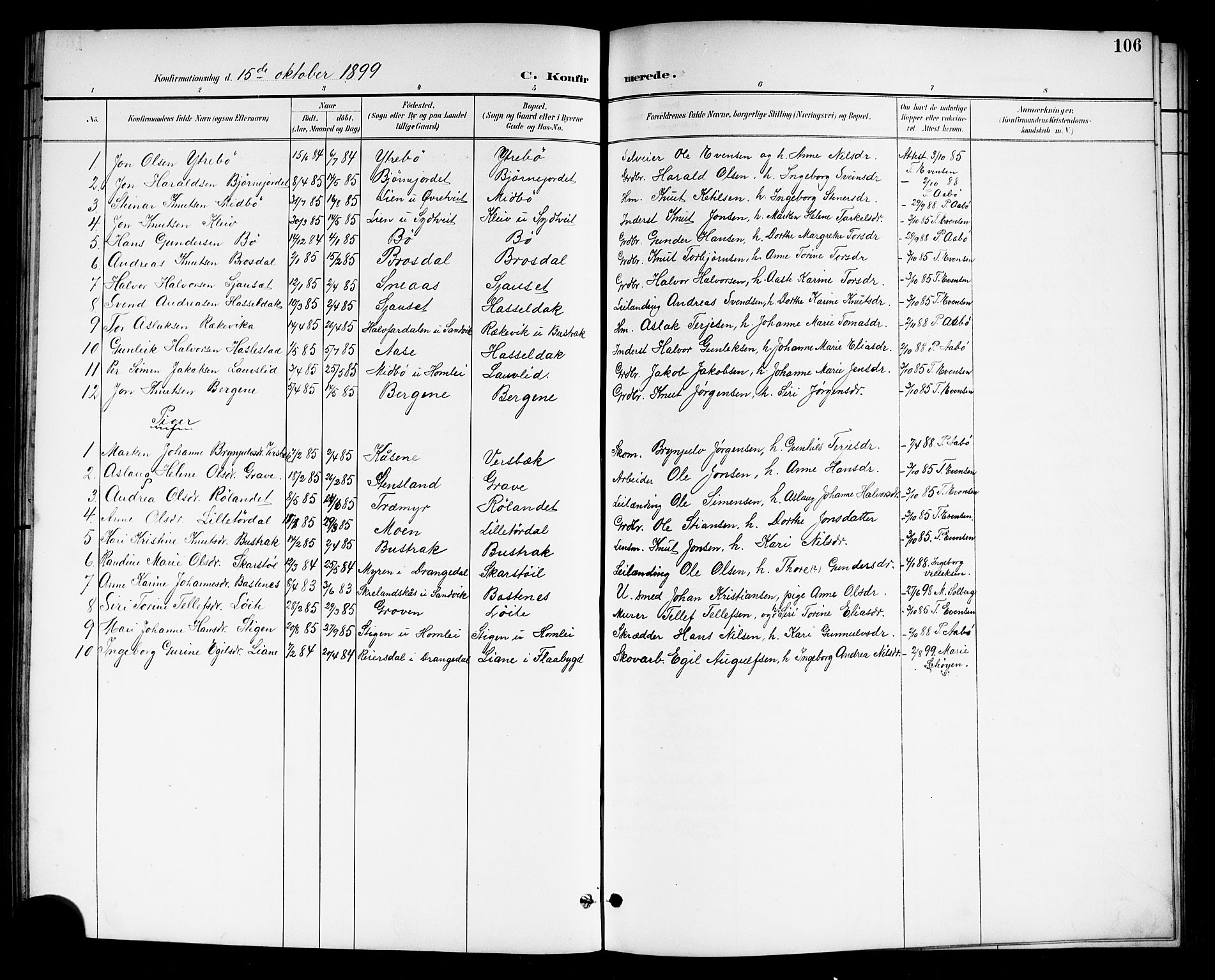 Drangedal kirkebøker, SAKO/A-258/G/Gb/L0002: Parish register (copy) no. II 2, 1895-1918, p. 106