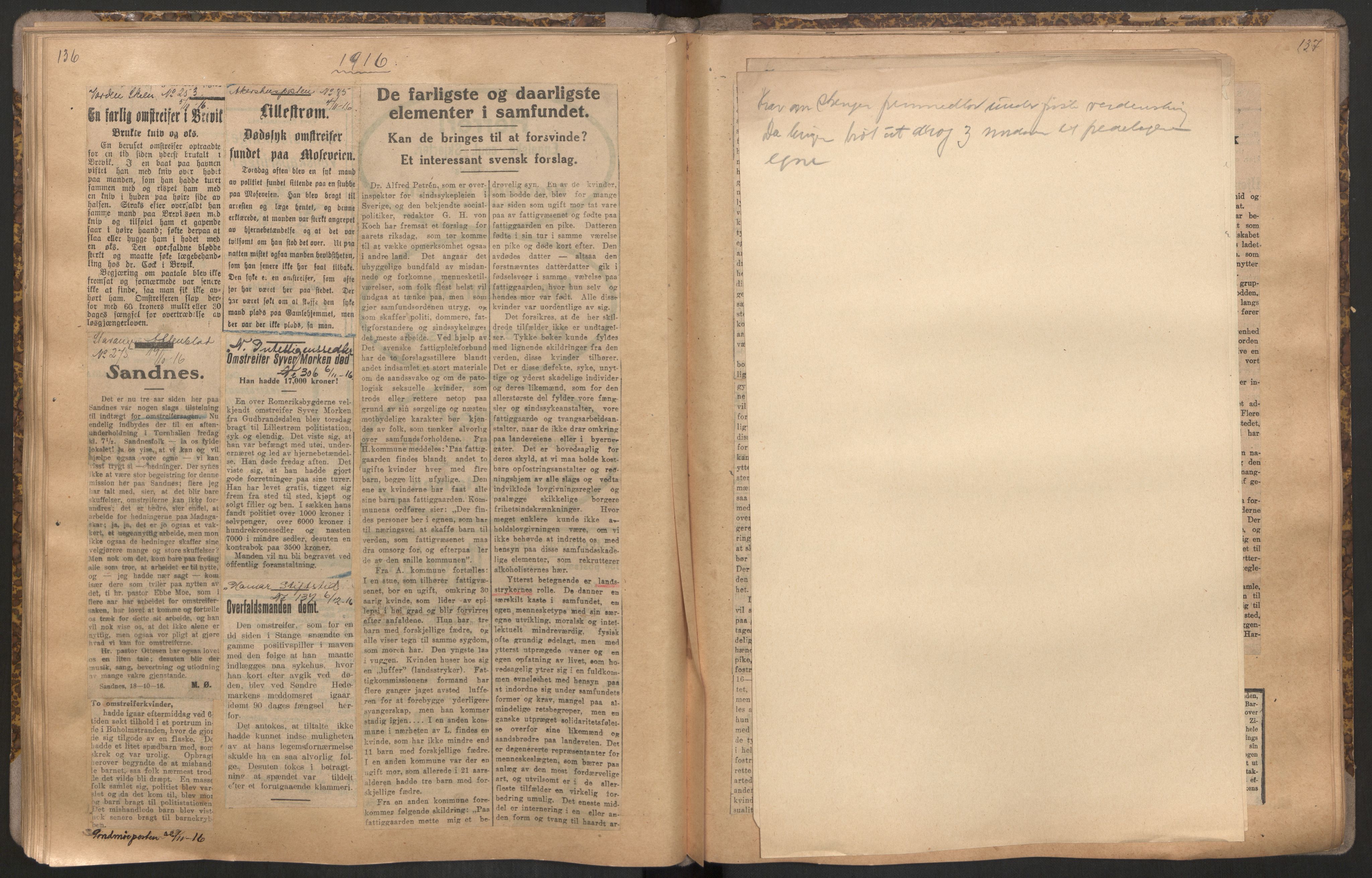 Norsk Misjon Blant Hjemløse, RA/PA-0793/F/Fv/L0534: Utklipp, 1897-1919, p. 136-137