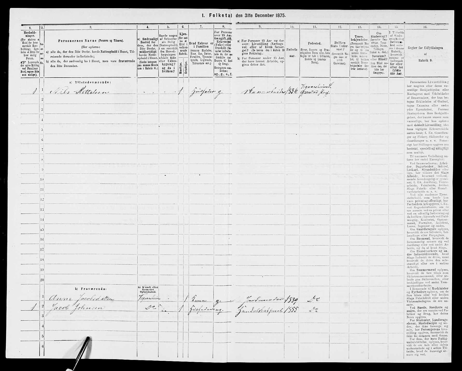 SAK, 1875 census for 0911P Gjerstad, 1875, p. 929