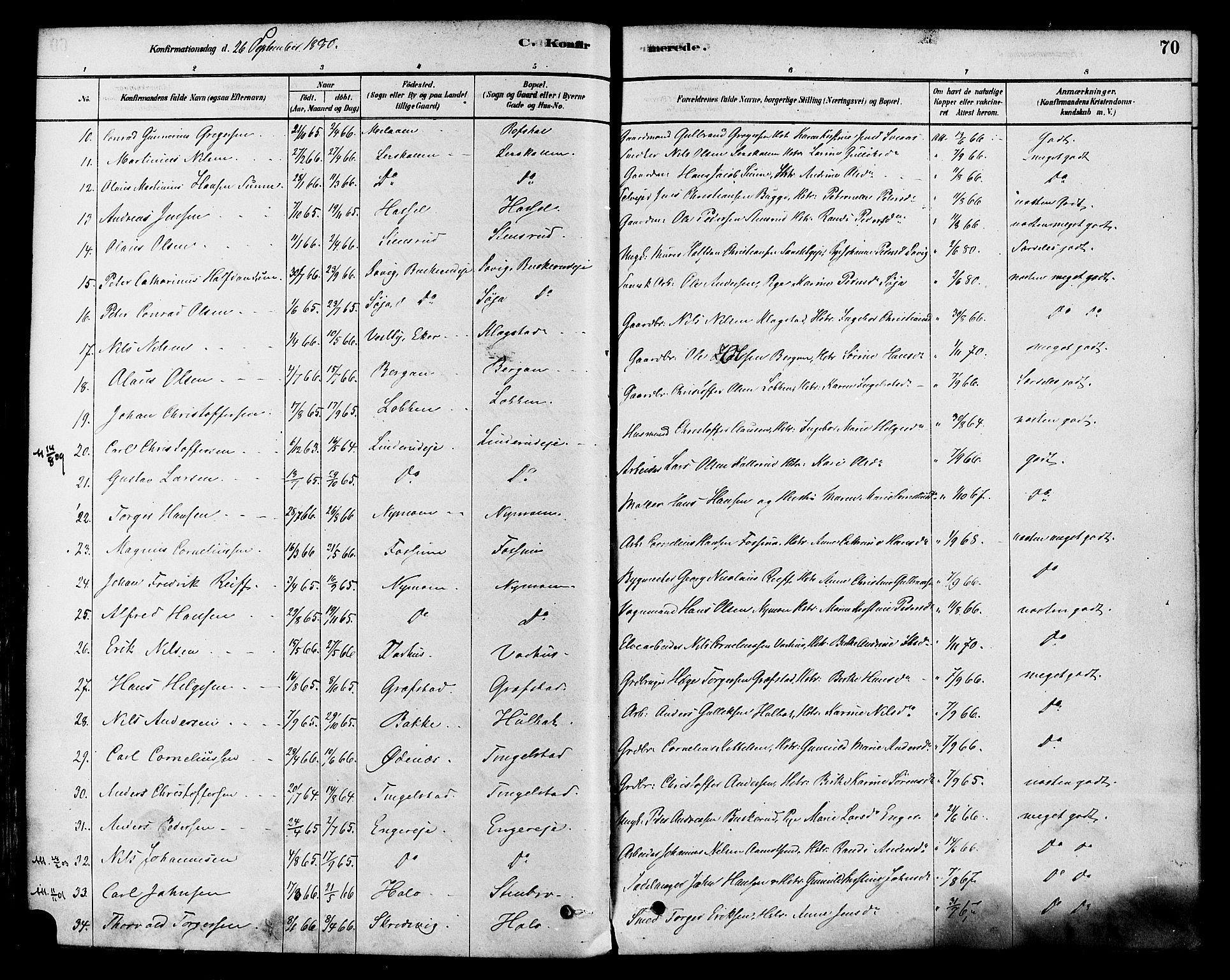 Modum kirkebøker, AV/SAKO-A-234/F/Fa/L0015: Parish register (official) no. 15 /1, 1877-1889, p. 70