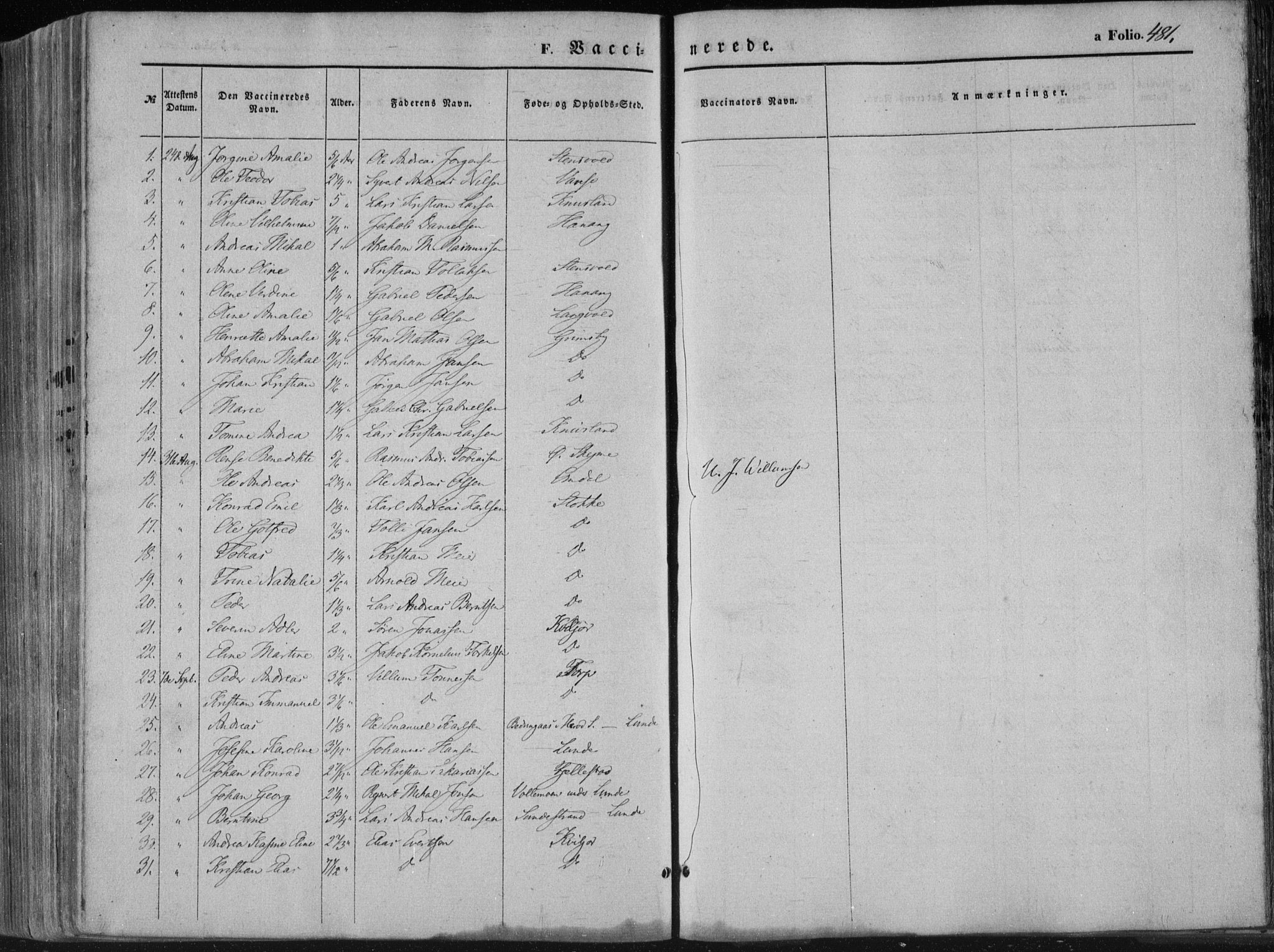 Lista sokneprestkontor, SAK/1111-0027/F/Fa/L0011: Parish register (official) no. A 11, 1861-1878, p. 481
