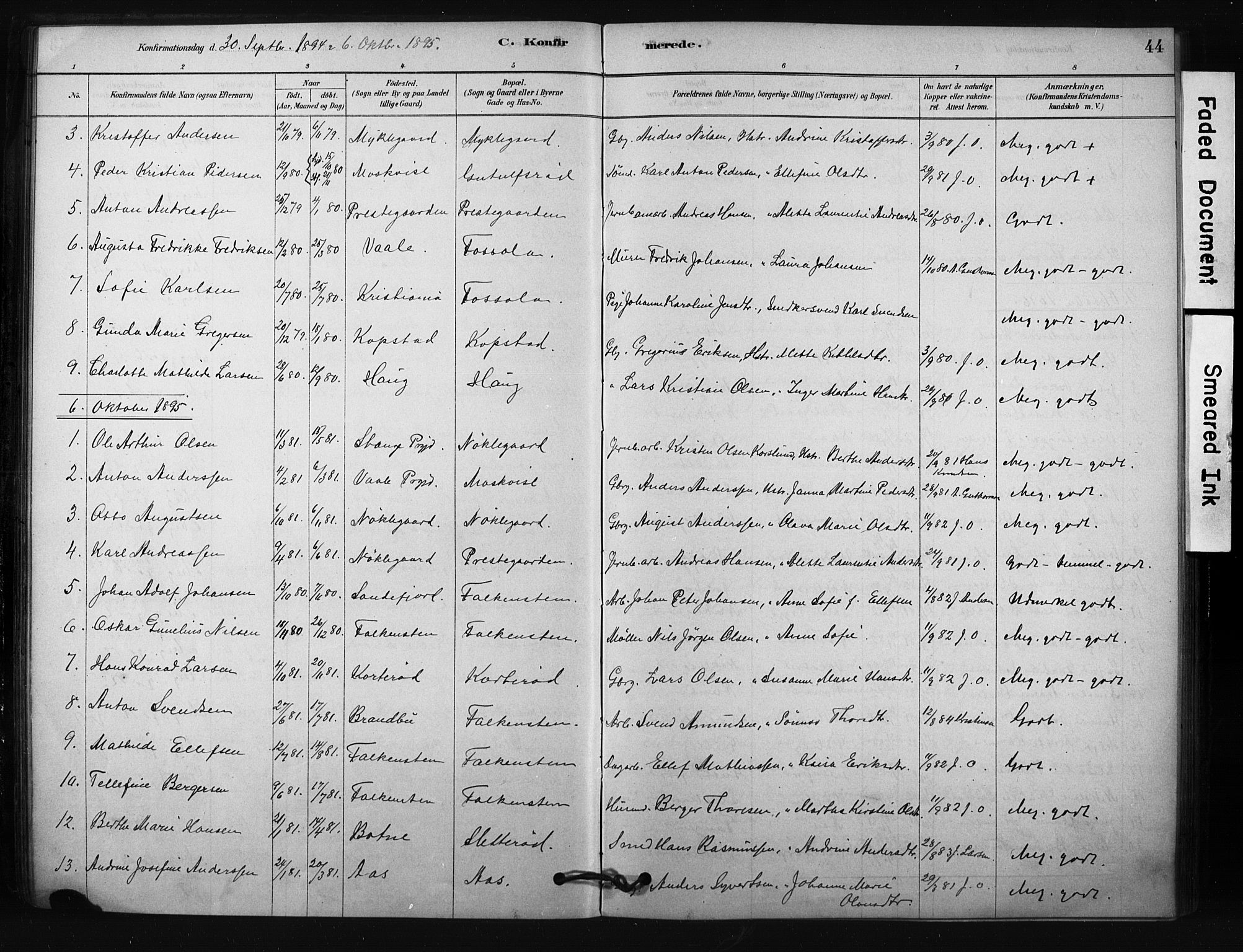 Borre kirkebøker, AV/SAKO-A-338/F/Fc/L0001: Parish register (official) no. III 1, 1878-1896, p. 44