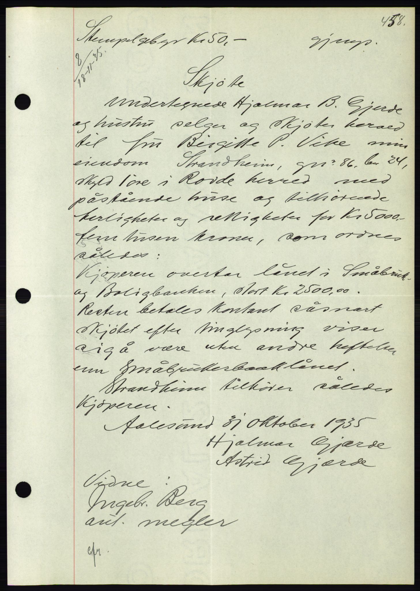 Søre Sunnmøre sorenskriveri, AV/SAT-A-4122/1/2/2C/L0059: Mortgage book no. 53, 1935-1935, Deed date: 18.11.1935