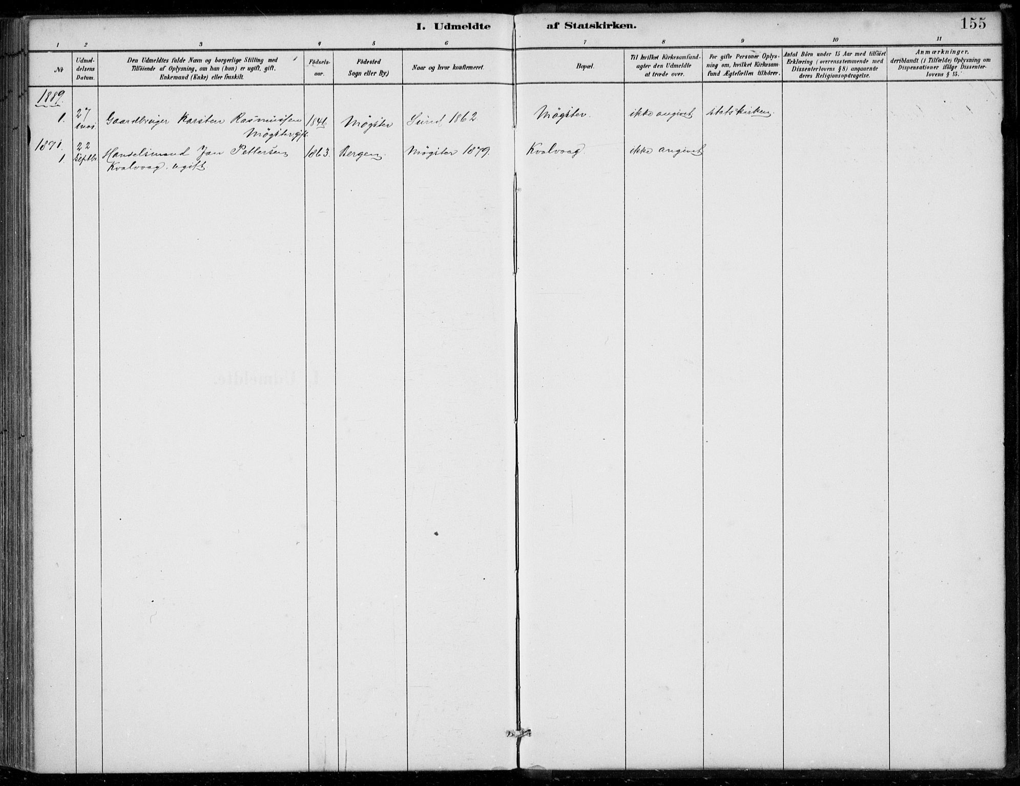 Sund sokneprestembete, AV/SAB-A-99930: Parish register (official) no. D 1, 1882-1899, p. 155