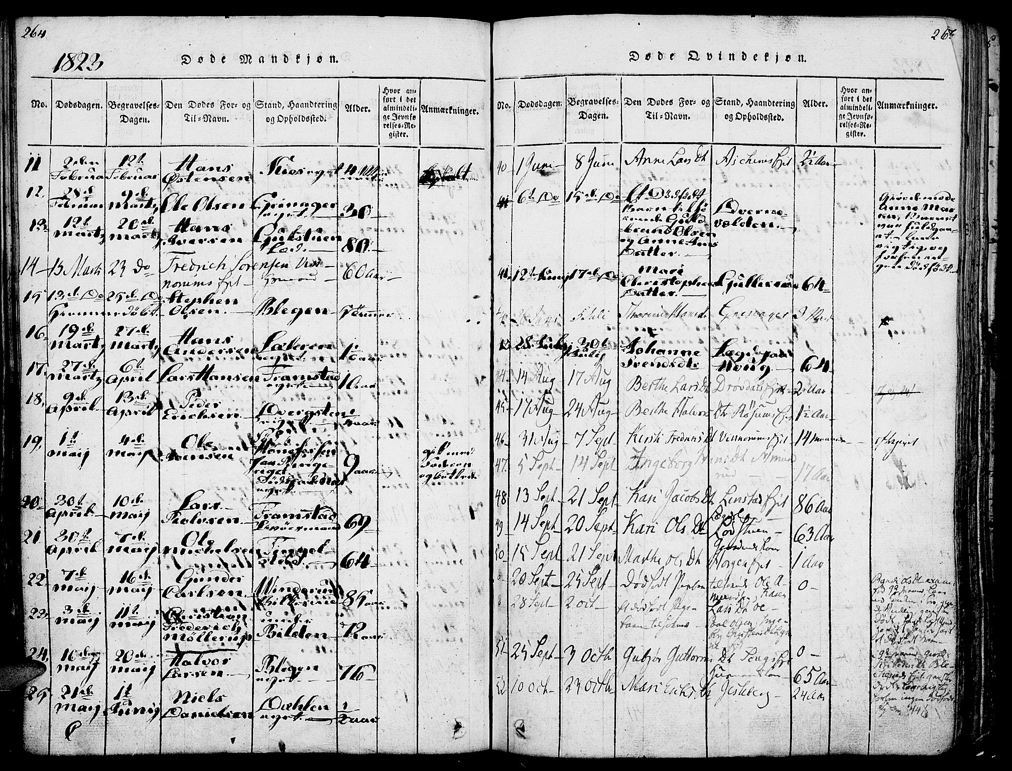 Gran prestekontor, AV/SAH-PREST-112/H/Ha/Haa/L0009: Parish register (official) no. 9, 1815-1824, p. 264-265