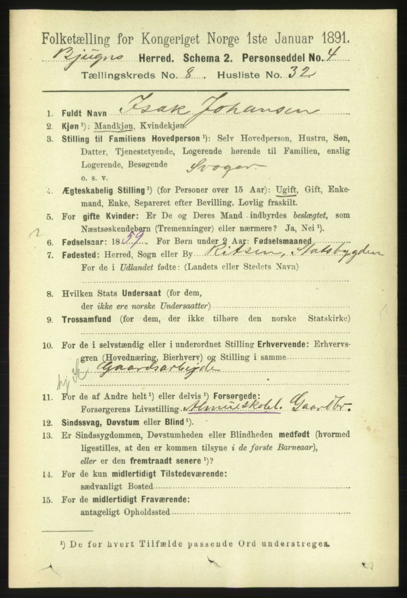 RA, 1891 census for 1627 Bjugn, 1891, p. 2331