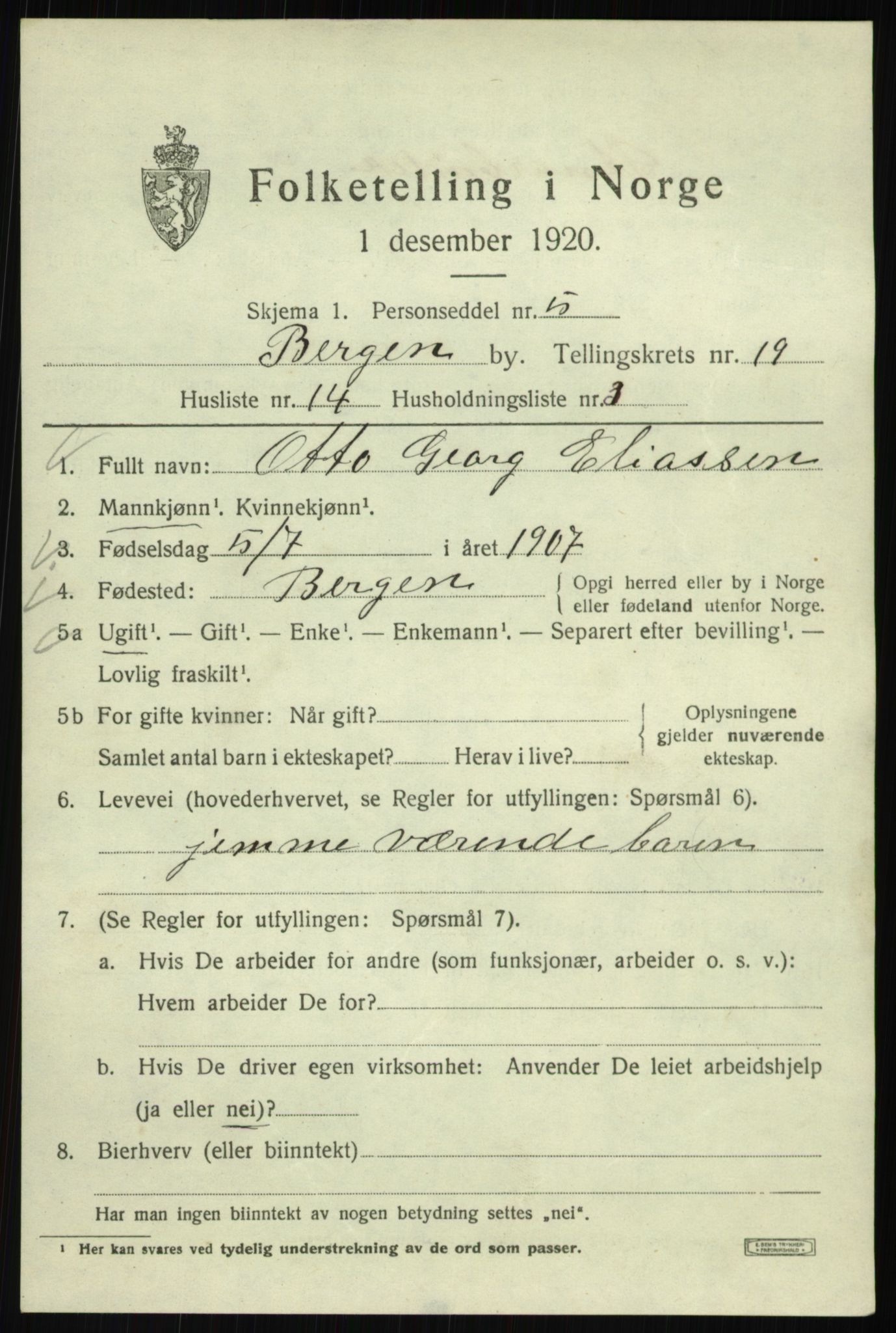 SAB, 1920 census for Bergen, 1920, p. 82860