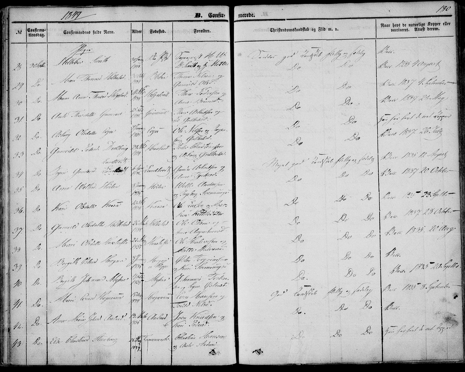 Bø kirkebøker, AV/SAKO-A-257/F/Fa/L0008: Parish register (official) no. 8, 1849-1861, p. 180