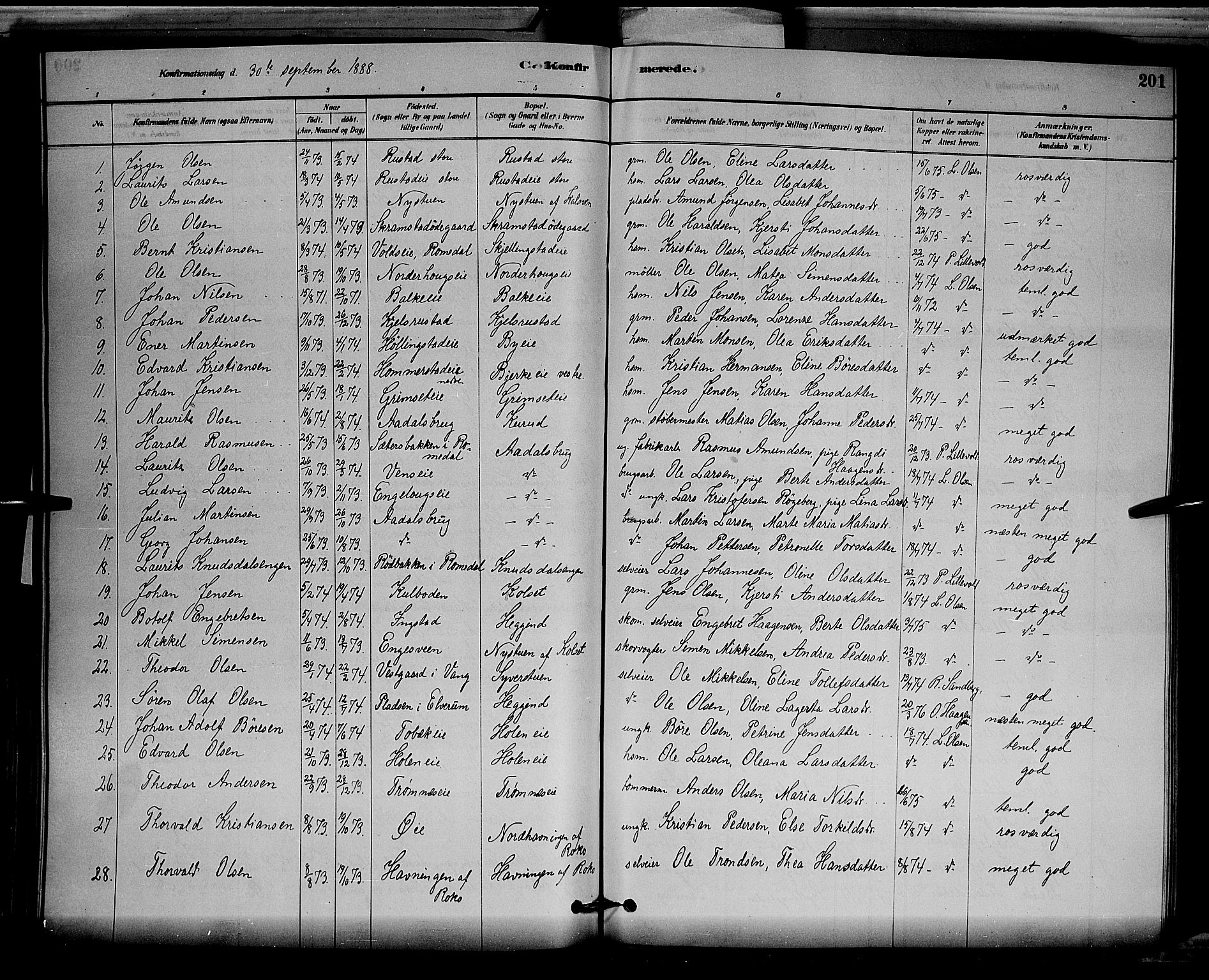 Løten prestekontor, AV/SAH-PREST-022/L/La/L0005: Parish register (copy) no. 5, 1878-1891, p. 201