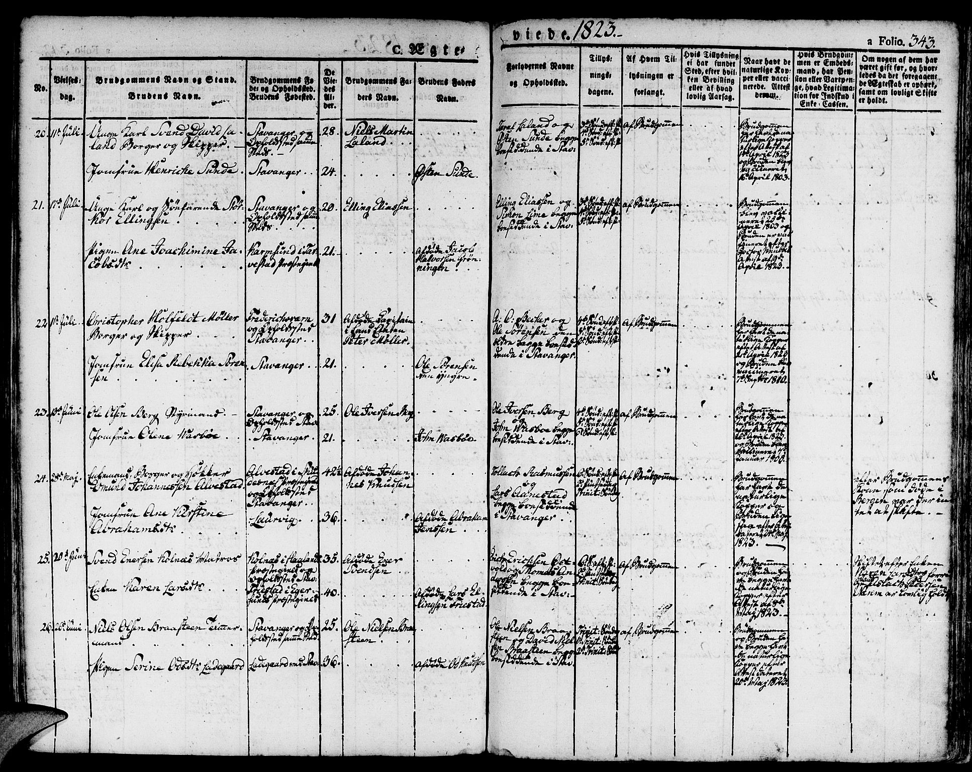 Domkirken sokneprestkontor, SAST/A-101812/001/30/30BA/L0009: Parish register (official) no. A 9, 1821-1832, p. 343