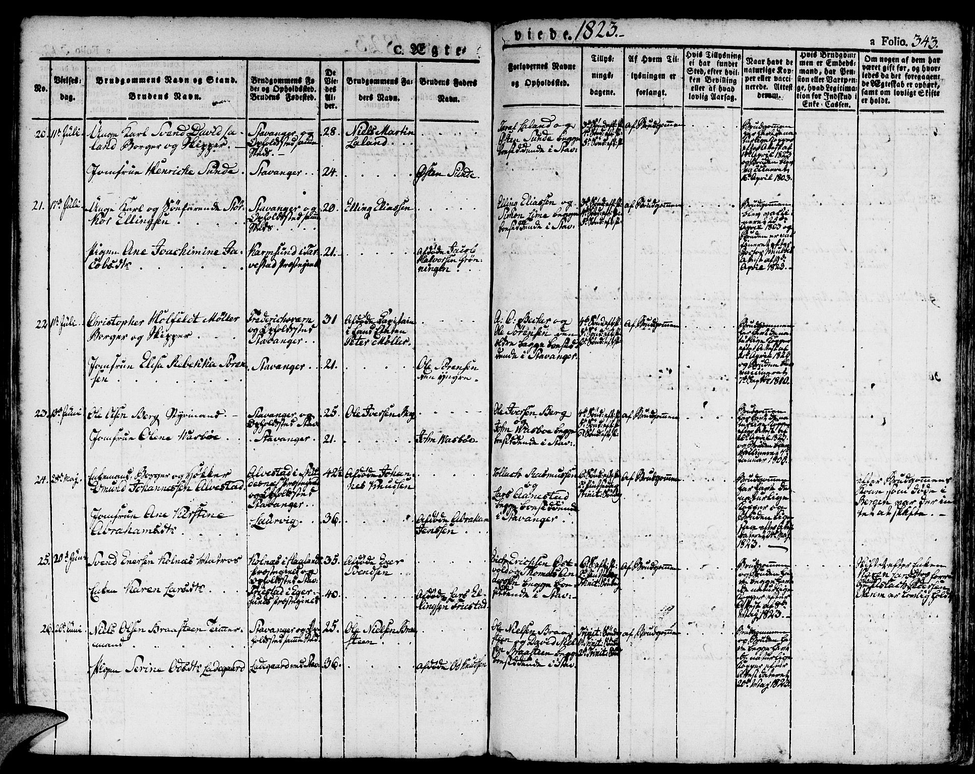 Domkirken sokneprestkontor, AV/SAST-A-101812/001/30/30BA/L0009: Parish register (official) no. A 9, 1821-1832, p. 343