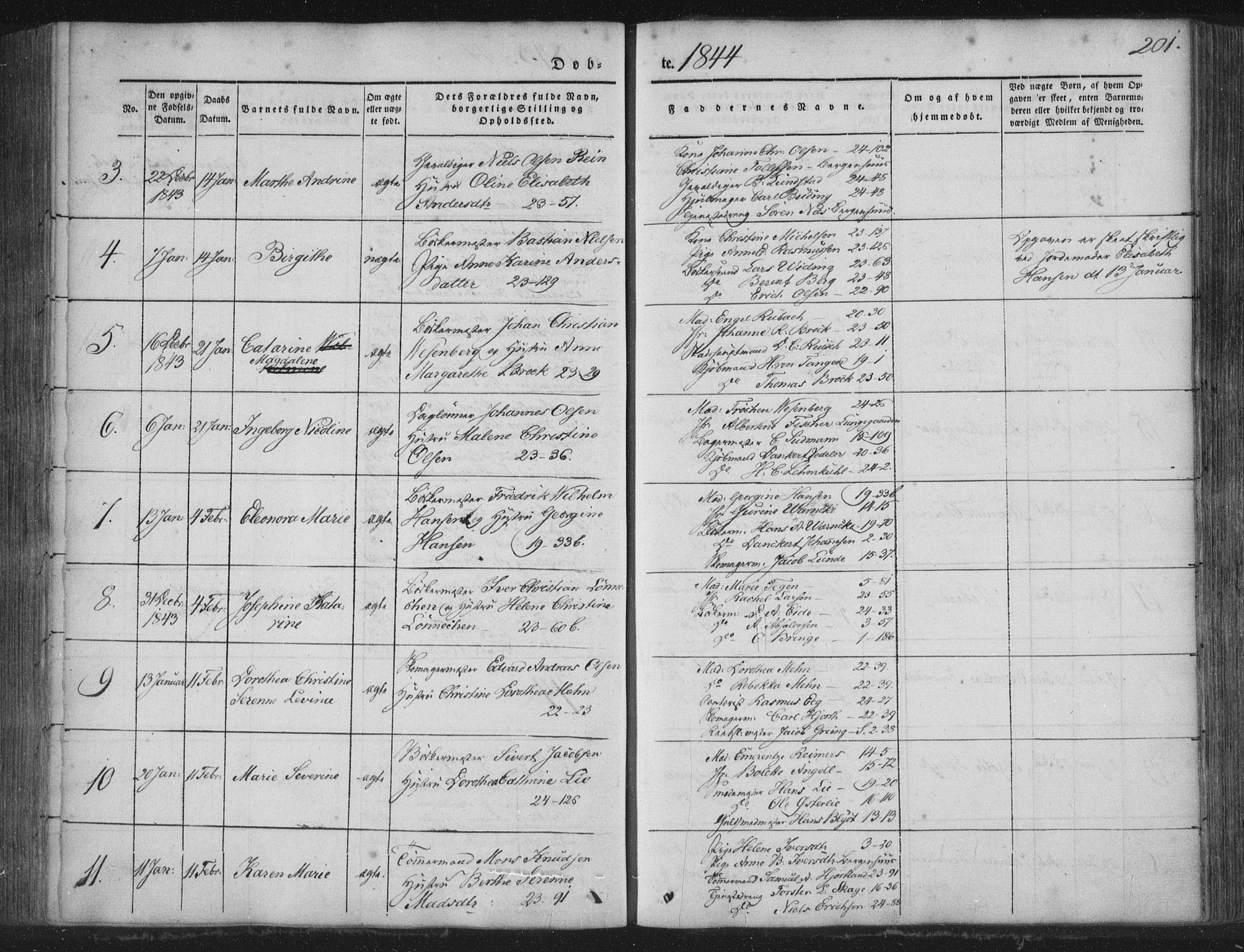 Korskirken sokneprestembete, SAB/A-76101/H/Haa/L0016: Parish register (official) no. B 2, 1841-1851, p. 201