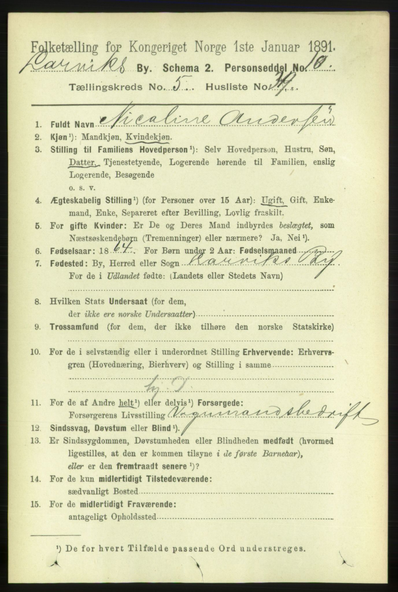 RA, 1891 census for 0707 Larvik, 1891, p. 6401