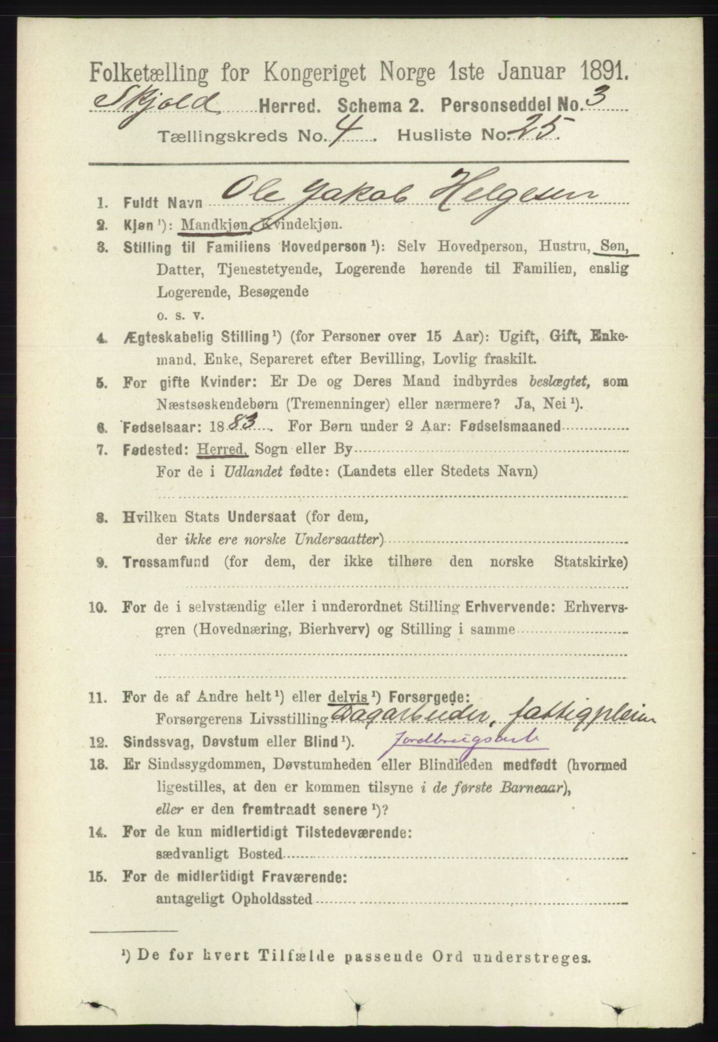 RA, 1891 census for 1154 Skjold, 1891, p. 658