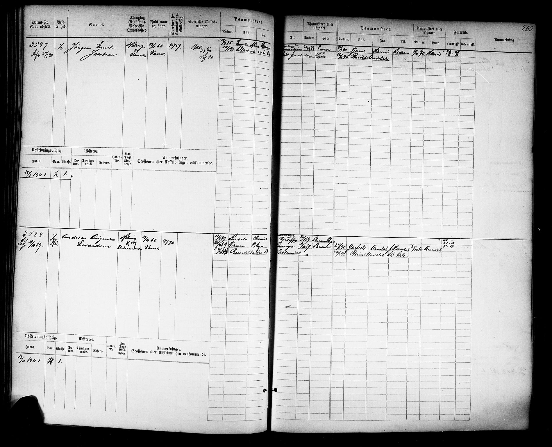 Farsund mønstringskrets, AV/SAK-2031-0017/F/Fb/L0019: Hovedrulle nr 3067-3832, Z-11, 1882-1922, p. 267