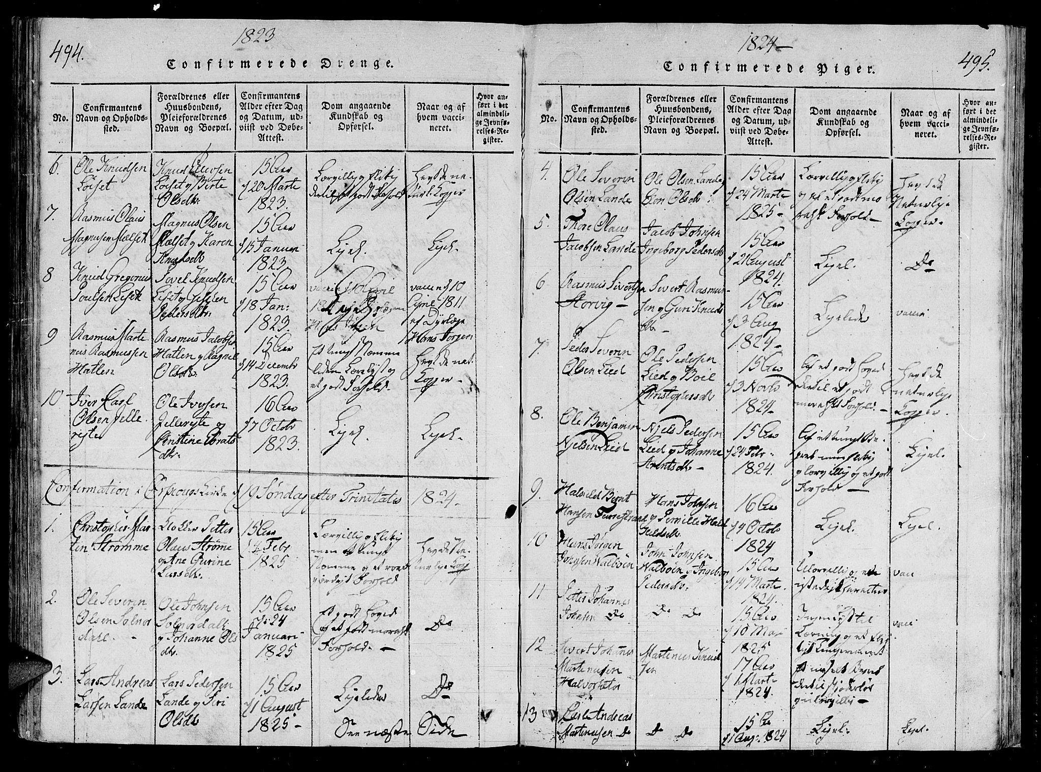 Ministerialprotokoller, klokkerbøker og fødselsregistre - Møre og Romsdal, AV/SAT-A-1454/522/L0310: Parish register (official) no. 522A05, 1816-1832, p. 494-495