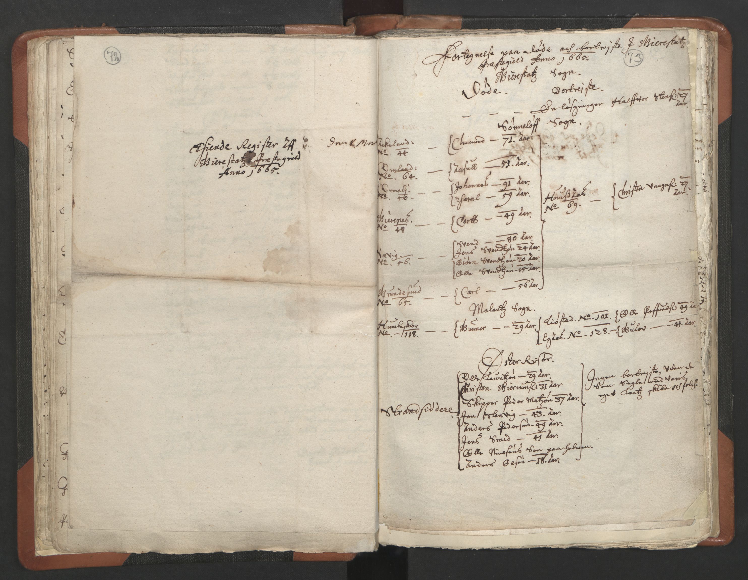 RA, Vicar's Census 1664-1666, no. 13: Nedenes deanery, 1664-1666, p. 72-73