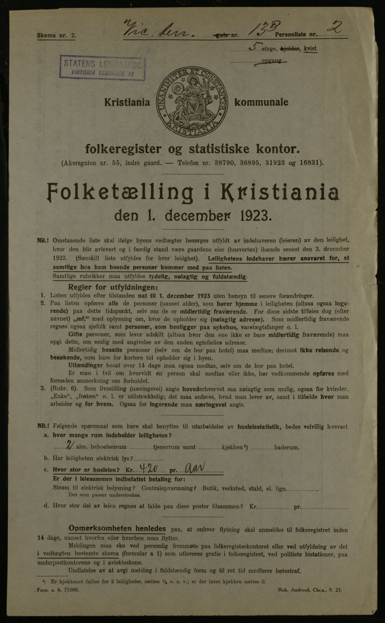 OBA, Municipal Census 1923 for Kristiania, 1923, p. 136337