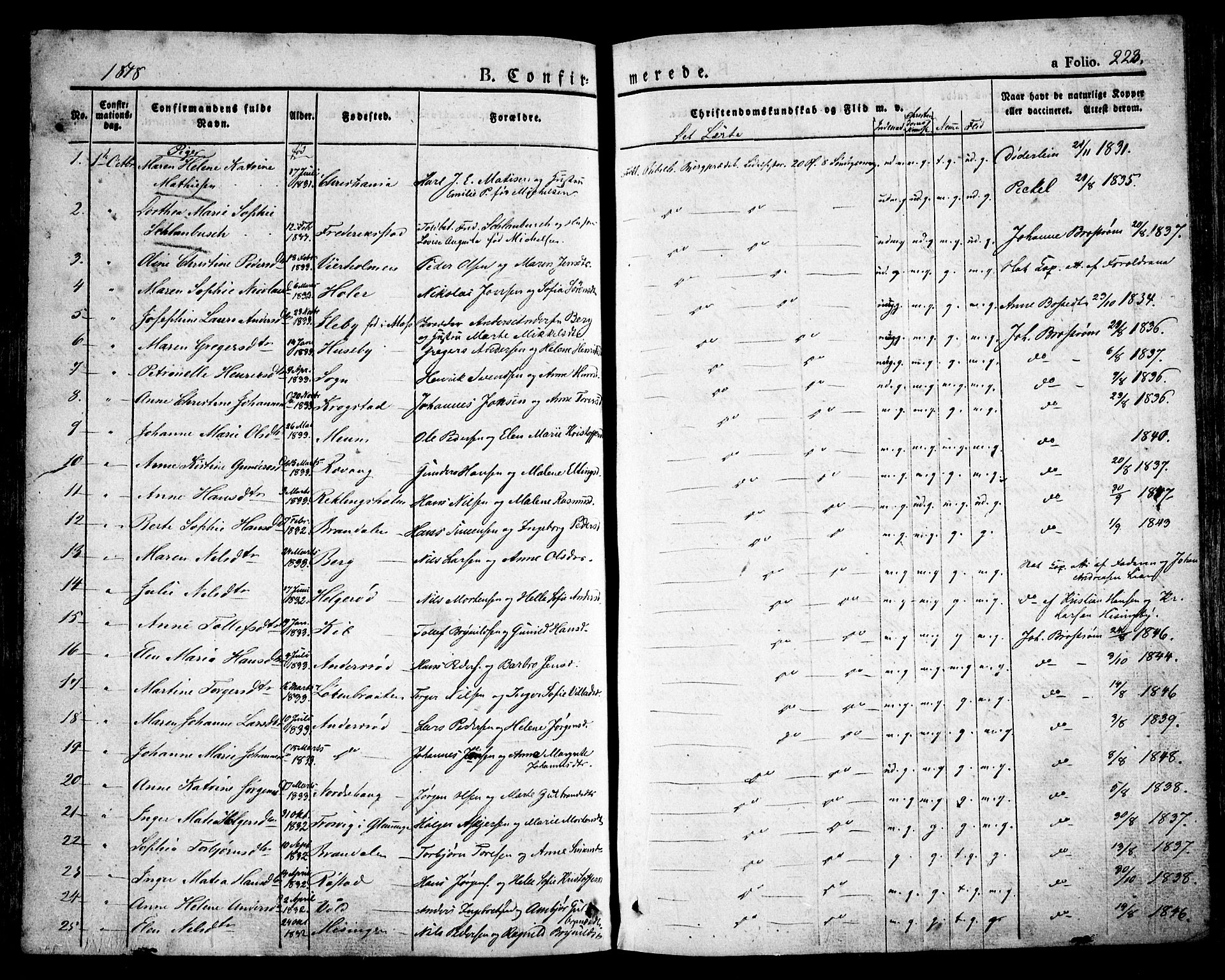 Råde prestekontor kirkebøker, AV/SAO-A-2009/F/Fa/L0005: Parish register (official) no. 5, 1830-1853, p. 223