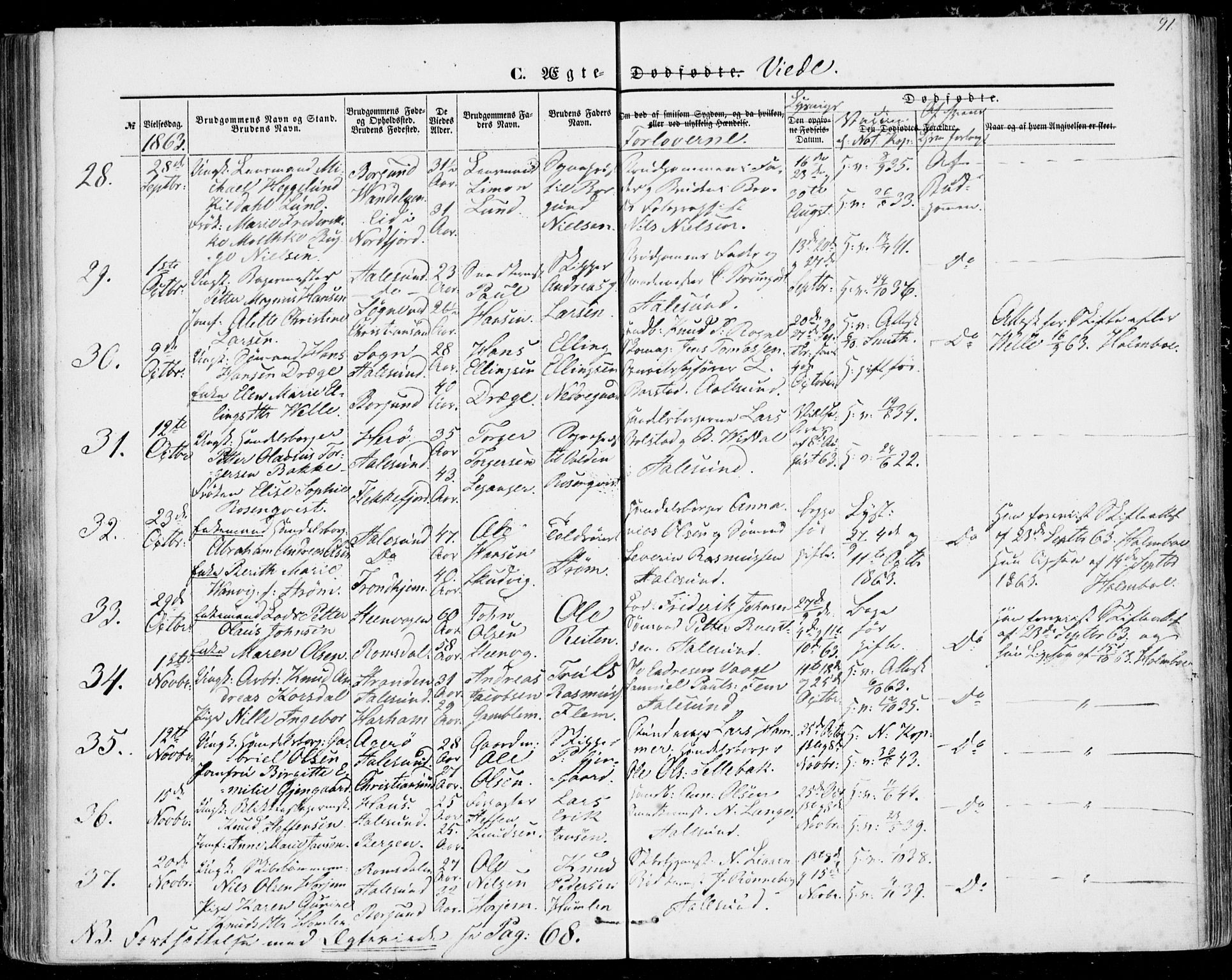 Ministerialprotokoller, klokkerbøker og fødselsregistre - Møre og Romsdal, AV/SAT-A-1454/529/L0451: Parish register (official) no. 529A01, 1855-1863, p. 91