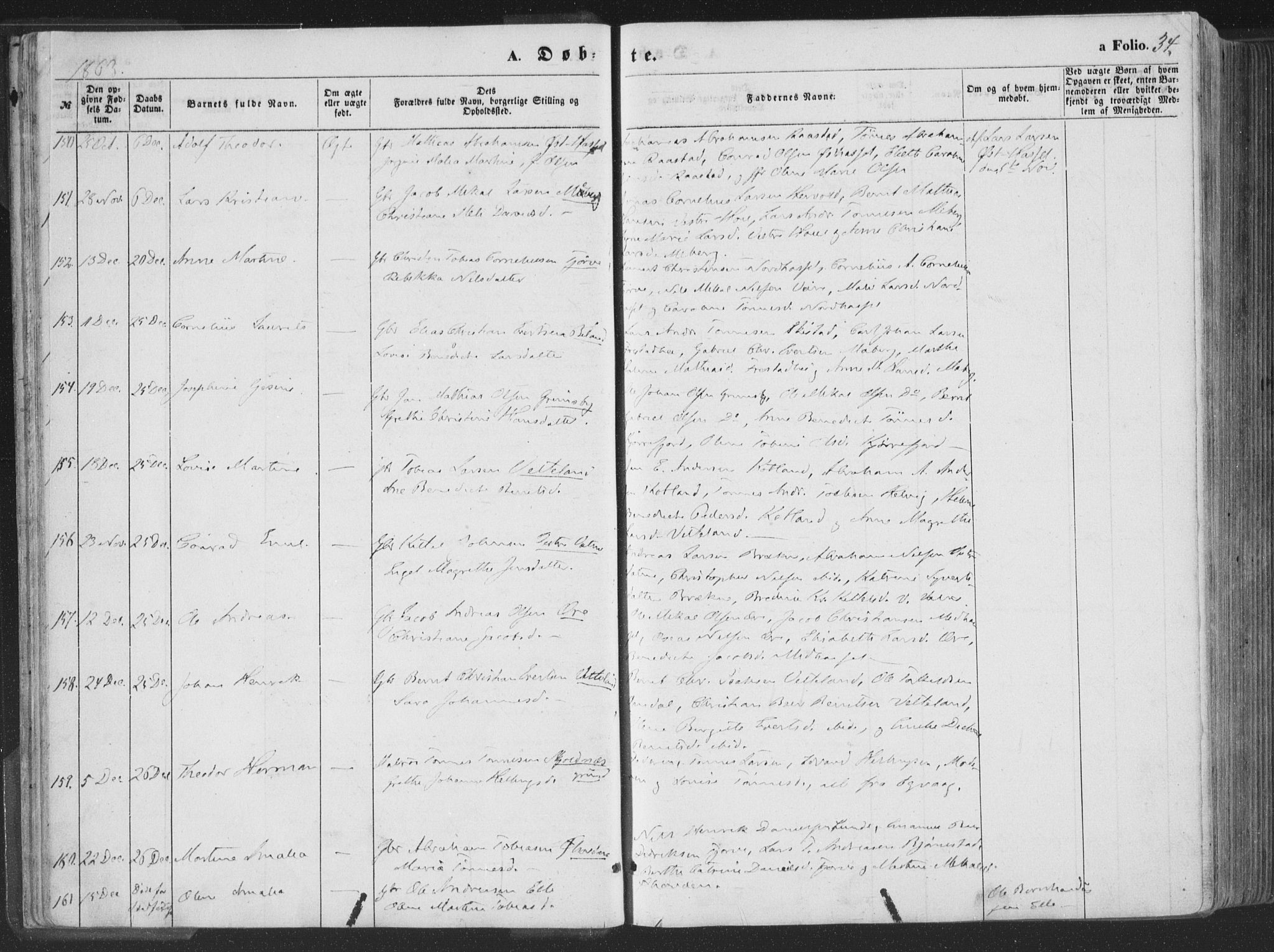 Lista sokneprestkontor, AV/SAK-1111-0027/F/Fa/L0011: Parish register (official) no. A 11, 1861-1878, p. 34